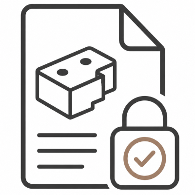 Document icon with a cheese wedge illustration and a padlock with a checkmark, symbolizing secured or verified food safety.