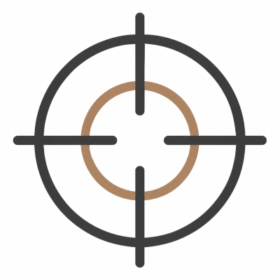 A target or crosshair symbol with a black outer circle, black cross lines, and a brown inner circle.