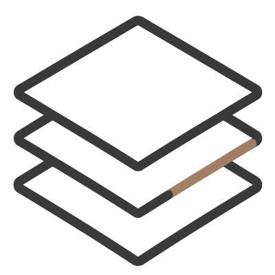 An illustration of four layered square sheets, resembling a layered document or graphic design element.