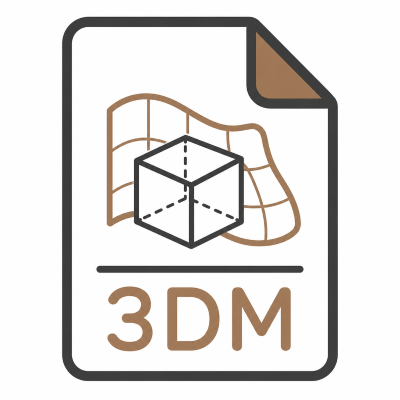 Icon of a 3D model with a cube and a grid background on a document page labeled '3DM'.