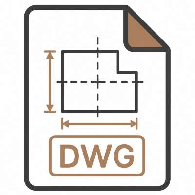 Drawing of a DWG file icon with a blueprint and technical drawing elements.