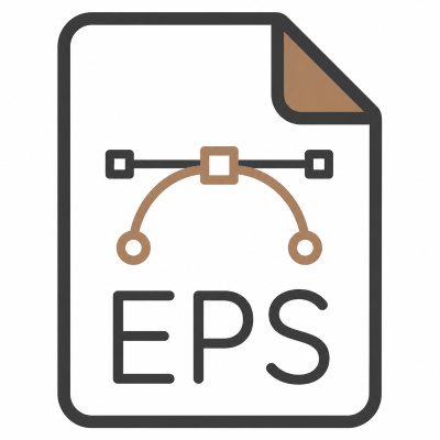An EPS file icon with a white paper and a brown folded corner, featuring a vector graphic pen tool over the file and the text 'EPS'.