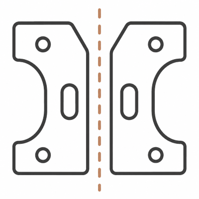 Outline of two symmetrical mountain bike brake adapters separated by a dashed line.
