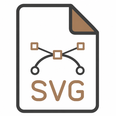 A digital graphic of a document icon with a folded corner, featuring a network diagram of connected nodes and the text 'SVG' in the center.