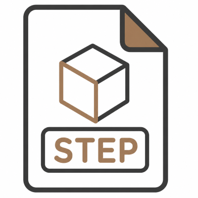 Icon of a document with a brown paper corner and a 3D cube graphic above the word "STEP" in brown letters.