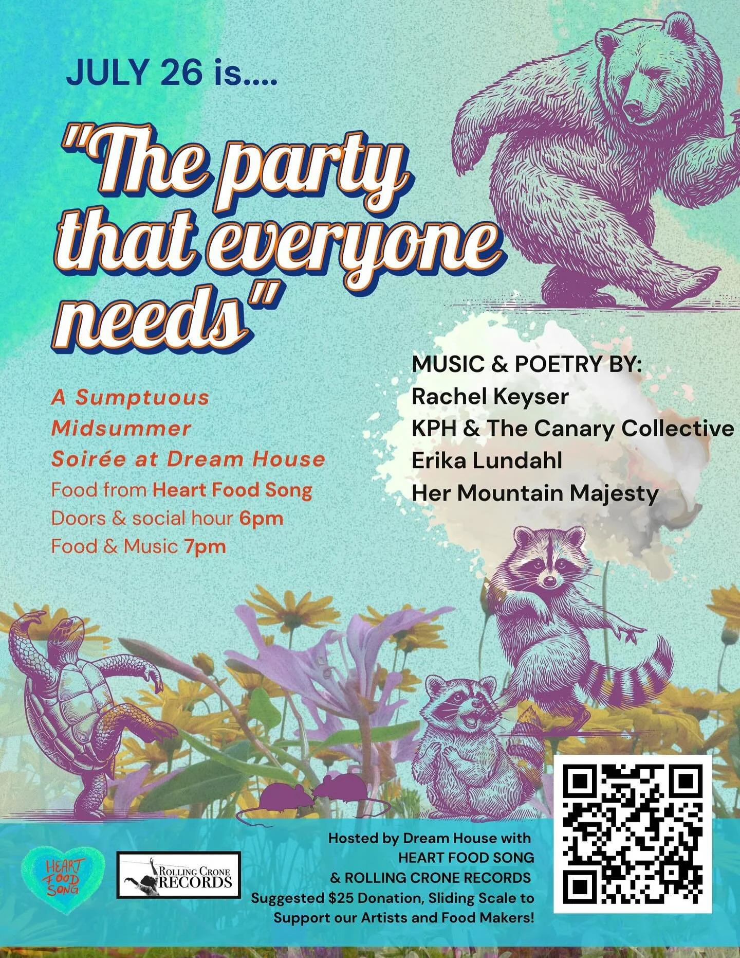 We so hope you can join us at The Party That Everyone Needs on July 26th @ Dream House in North Beacon Hill🧡

More info in bio or at heartfoodsong.com
🧡