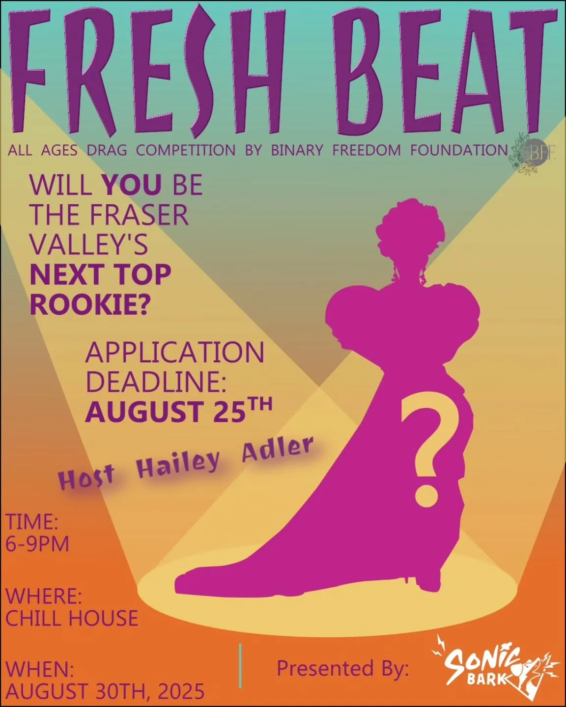 🌟✨ CALLING ALL FRESH FACES! ✨🌟
Do you have what it takes to be the Fraser Valley&rsquo;s Next Top Rookie? 💅🎤

Fresh Beat is an all-ages drag competition presented by the Binary Freedom Foundation, and we&rsquo;re looking for bold, brilliant, and 