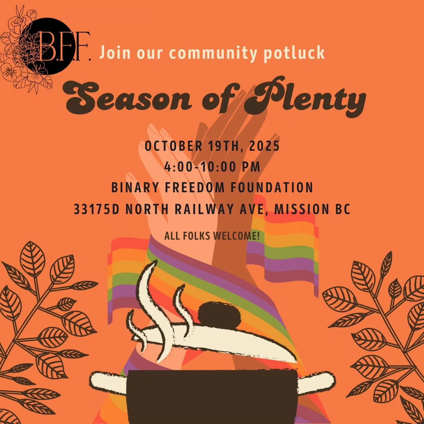 ✨ Season of Plenty ✨
This time of year can be heavy for many, but we believe no one should face it alone. 
Join us at our community potluck as we come together to share food, warmth, and connection. Let’s build family, celebrate resilience, a