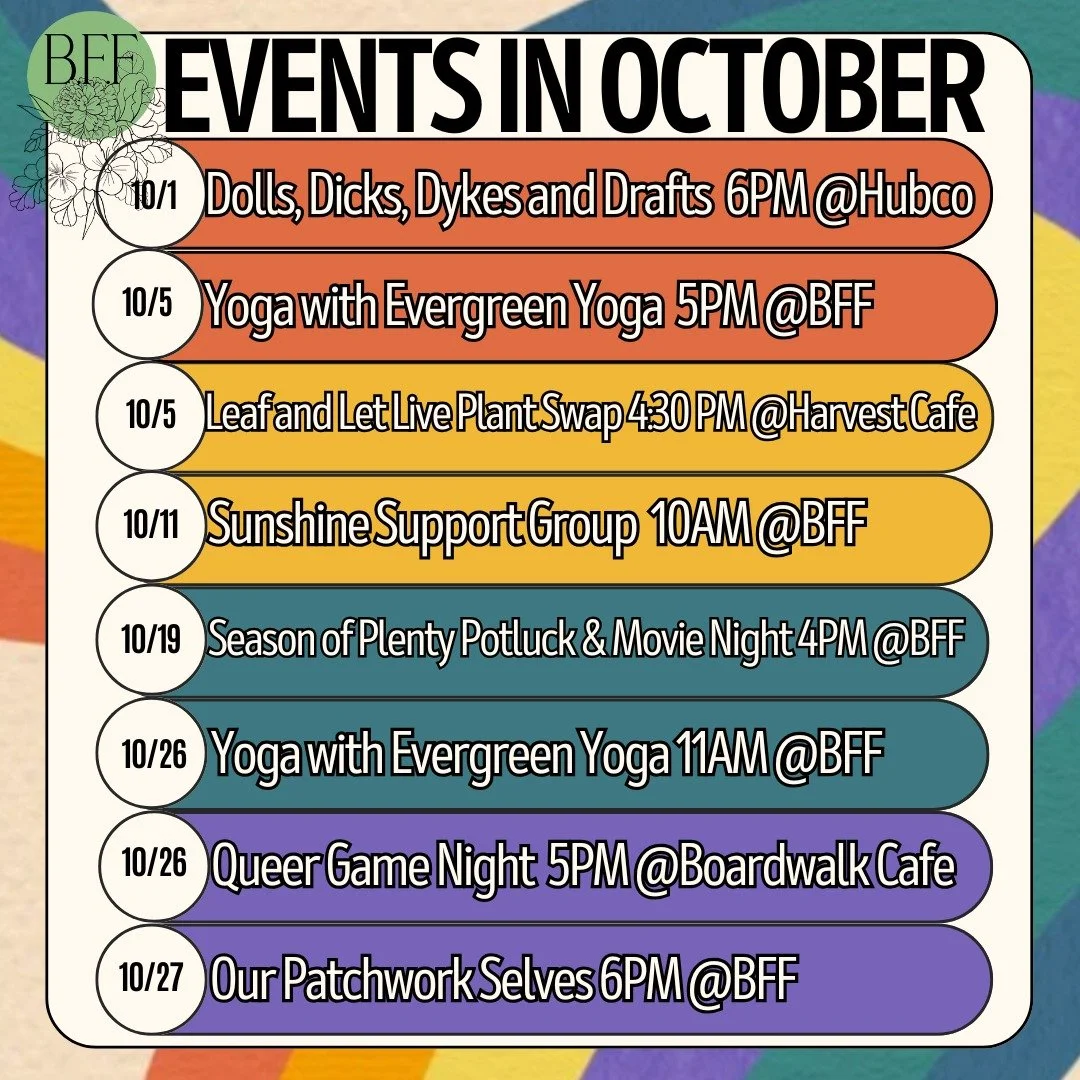 🌈 October = 2SLGBTQIA+ History Month
This month we’ll spotlight stories, struggles, and triumphs of our community and join in celebrating important days along the way, including:
📅 October Highlights include
Oct 8 → International Lesb