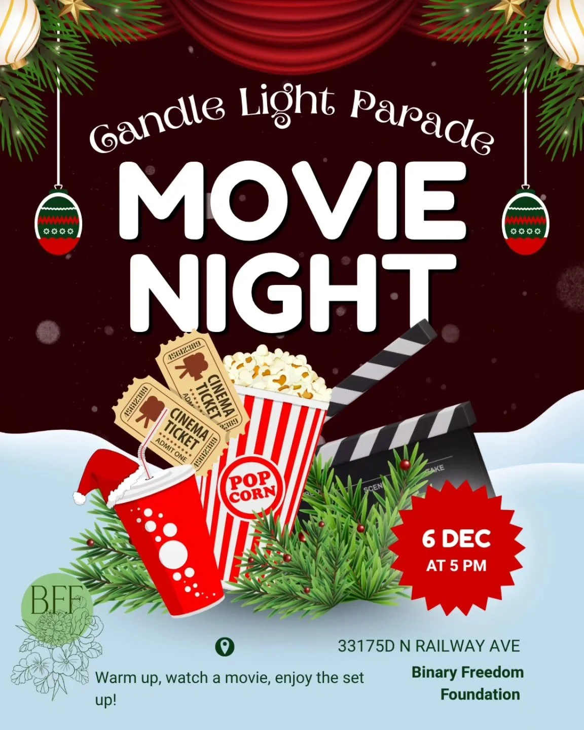 Are you planning on watching the candle light parade? Tired of being cold waiting with little kids but don't want to sit in a restaurant because money is tight? Come hang out with us at BFF amd watch some movies while you wait!