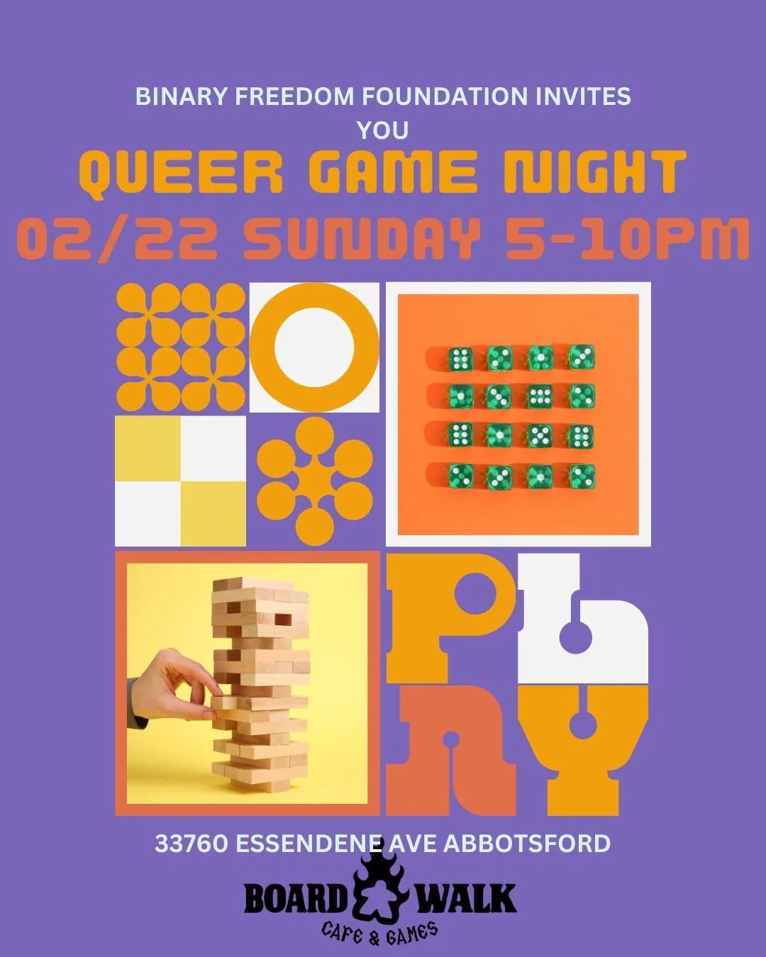 REMEMBER TOMORROW IS OUR QUEER GAME NIGHT AT @boardwalkcafegames COME JOIN US FELLOW GAYS WHO LIKE GAMES!!! GAY GAMES FOR GAY GAMERS!!!

FEBURARY 22ND SUNDAY 5PM-10PM 
#abbotsford #abbotsfordpride #abbotsforddowntown #abbotsforddowntownbusiness #lgbt