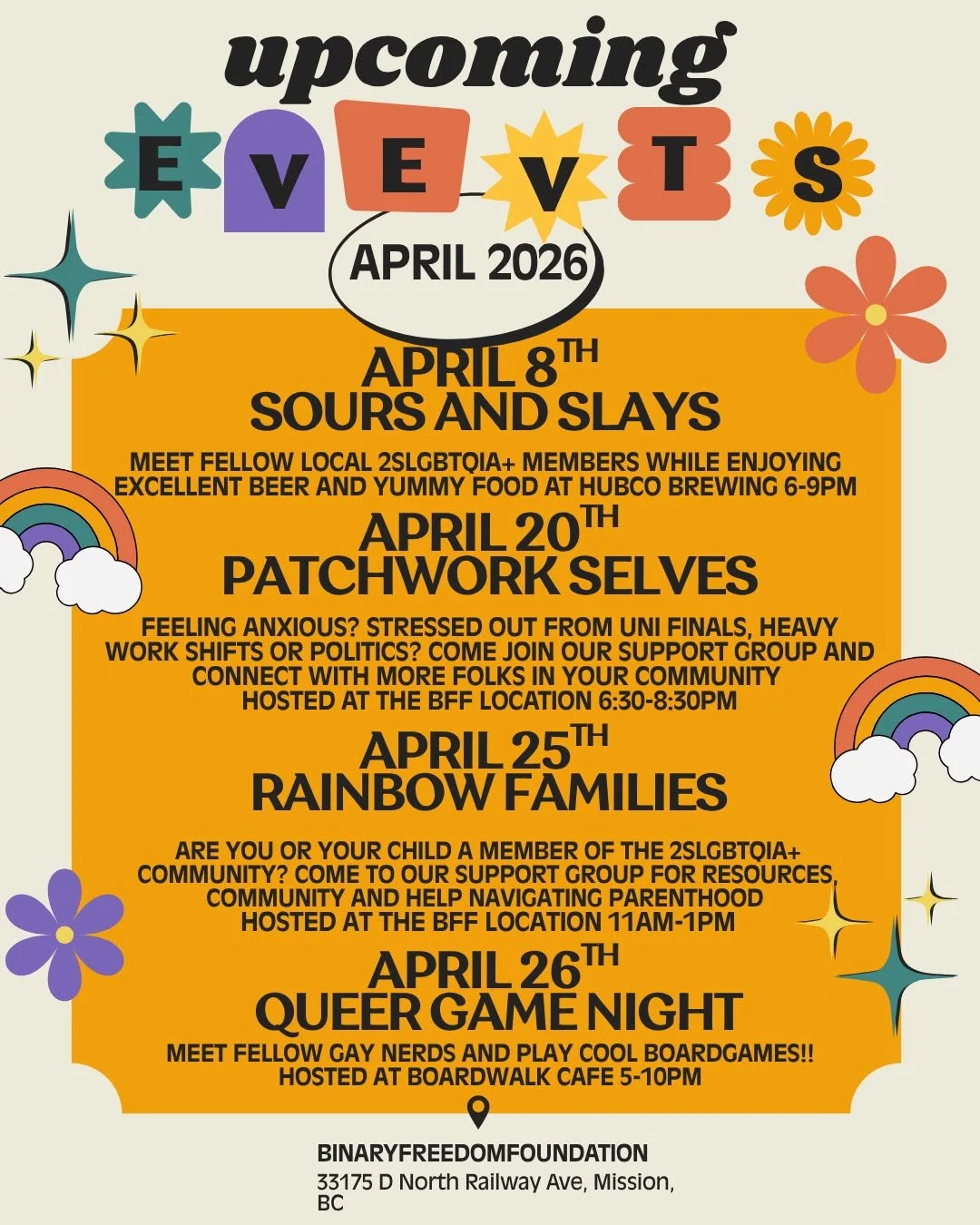 CHECK OUT OUR UPCOMING EVENTS!!

April 8th SOURS AND SLAYS
(rename of Dolls, Dykes and Drafts) is our monthly community event hosted at @hubcobrewing for good company and good food with your local queers.
6-9PM
Hubco Brewing
33211 N Railway Ave, Miss