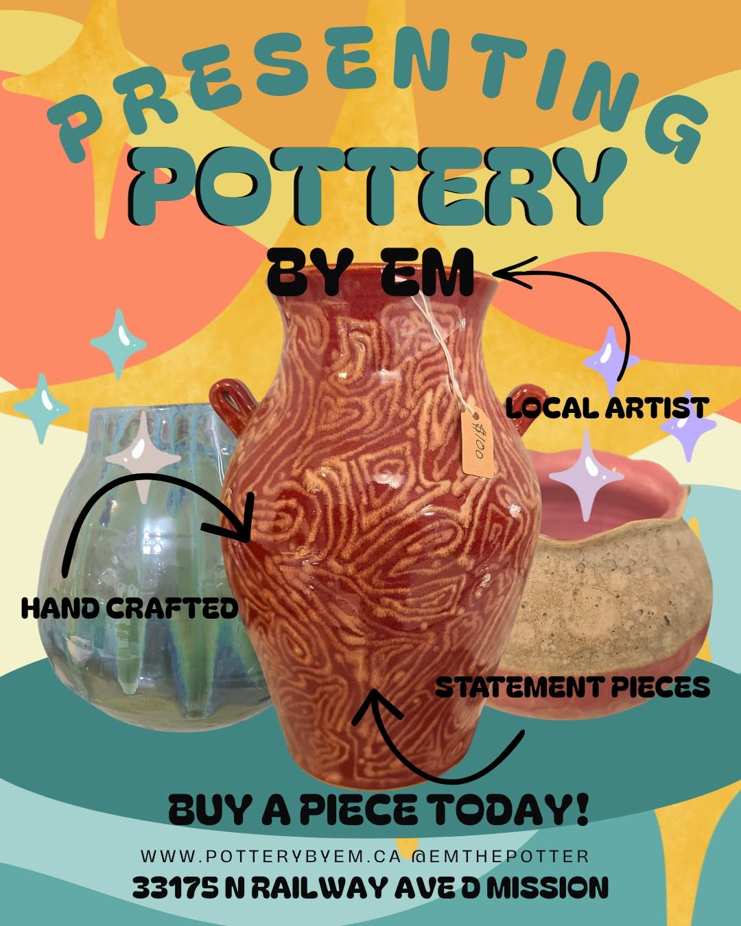 BUY TODAY!!
Presenting incredible artisan pottery by local artist @emthepotter now for sale at the Binary Freedom Foundation location!!

Emma has been creating with clay since the age of 6. Her first sculpture of a dinosaur started a life long love o