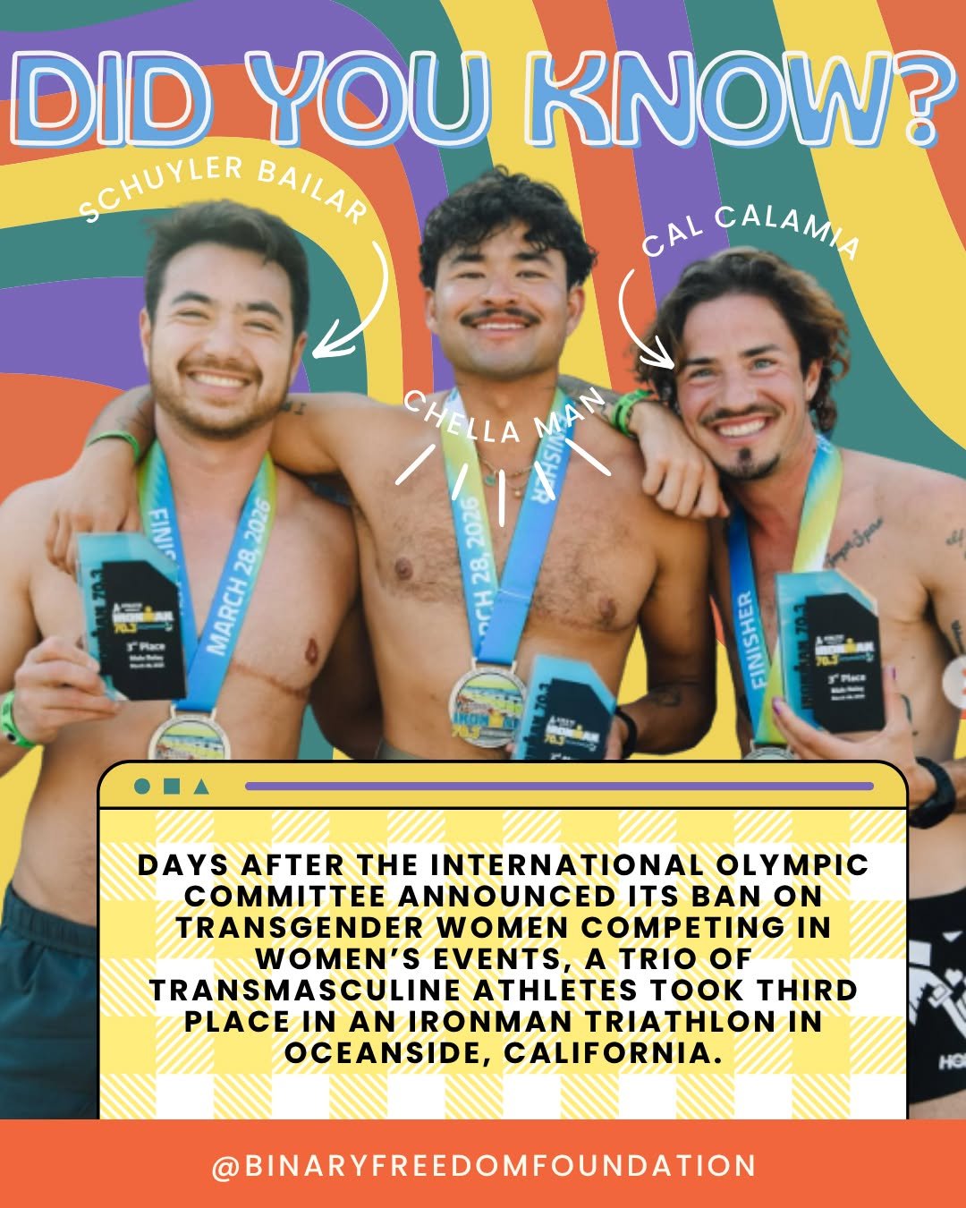 Schuyler Bailar, Chella Man, and Cal Calamia, who make up Team Iron Transmasc, say that attacks on trans people&rsquo;s participation in sports were heavy on their minds going into the March 28 Athletic Brewing Ironman 70.3 Oceanside, where they fini
