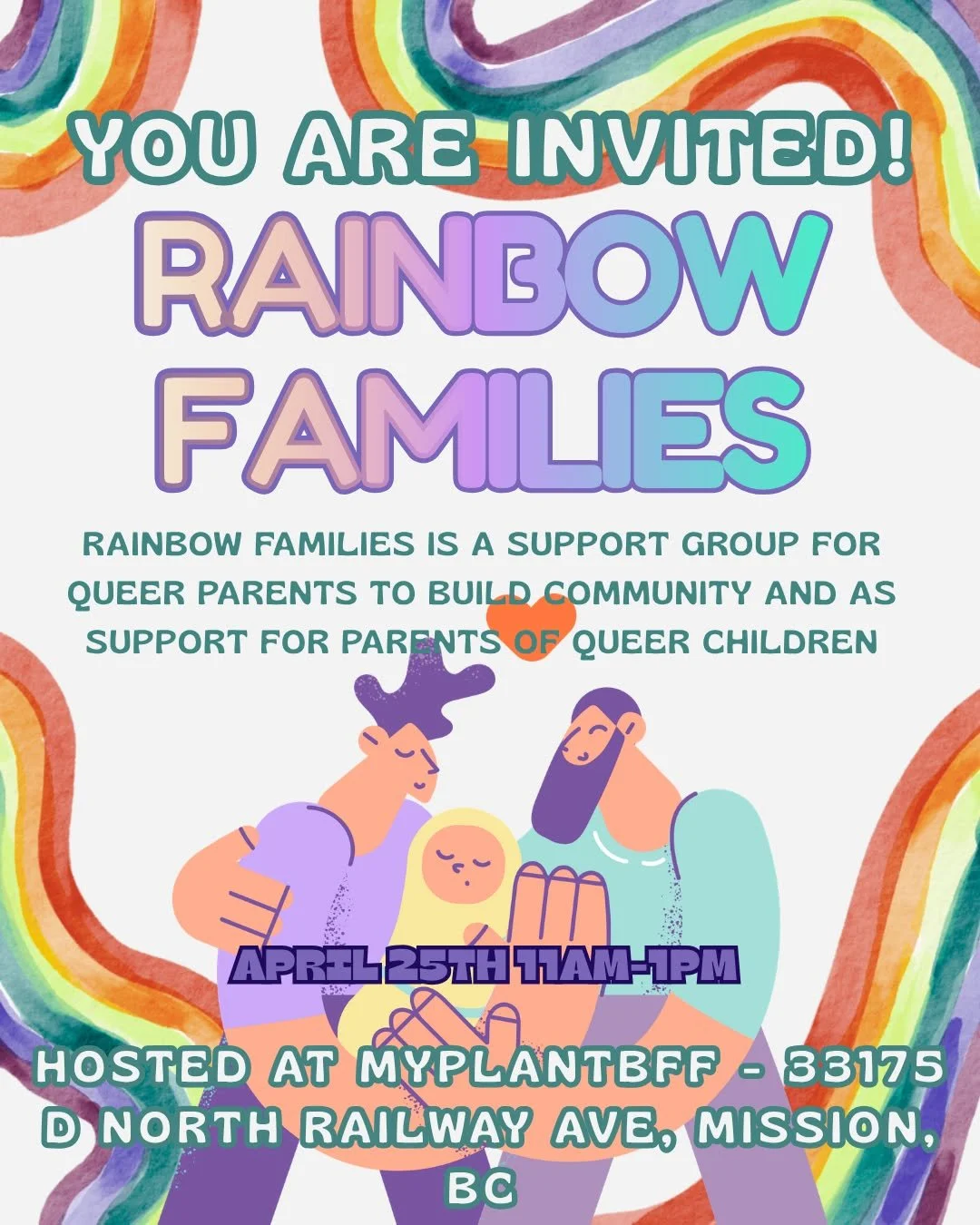 For all queer parents and parents of queer kids!! You are invited to the Rainbow Families Support Group!!

Rainbow Families is here for Queer parents to build community and parents of queer children to learn more about our community and get support f