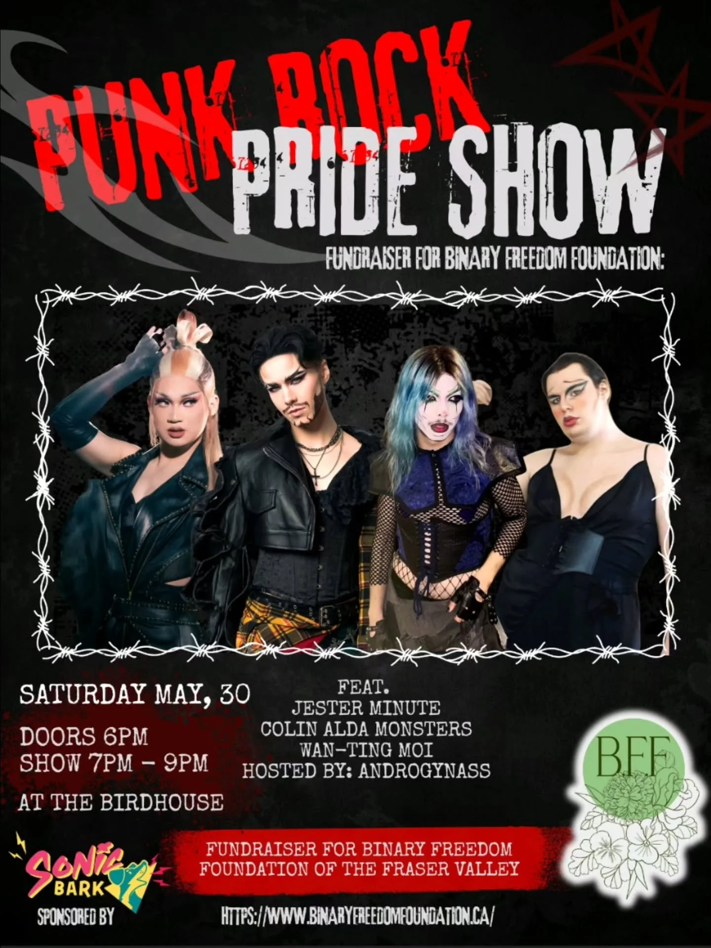 Punk Rock Pride Hosted by @androgynass_
Saturday May 30th 2026! Get your early bird tickets today on the birdhouse eventbrite page.

Don't miss out on this amazing drag show featuring punk, pop punk, and y2k blasts from the past. Celebrating 2SLGBTQI