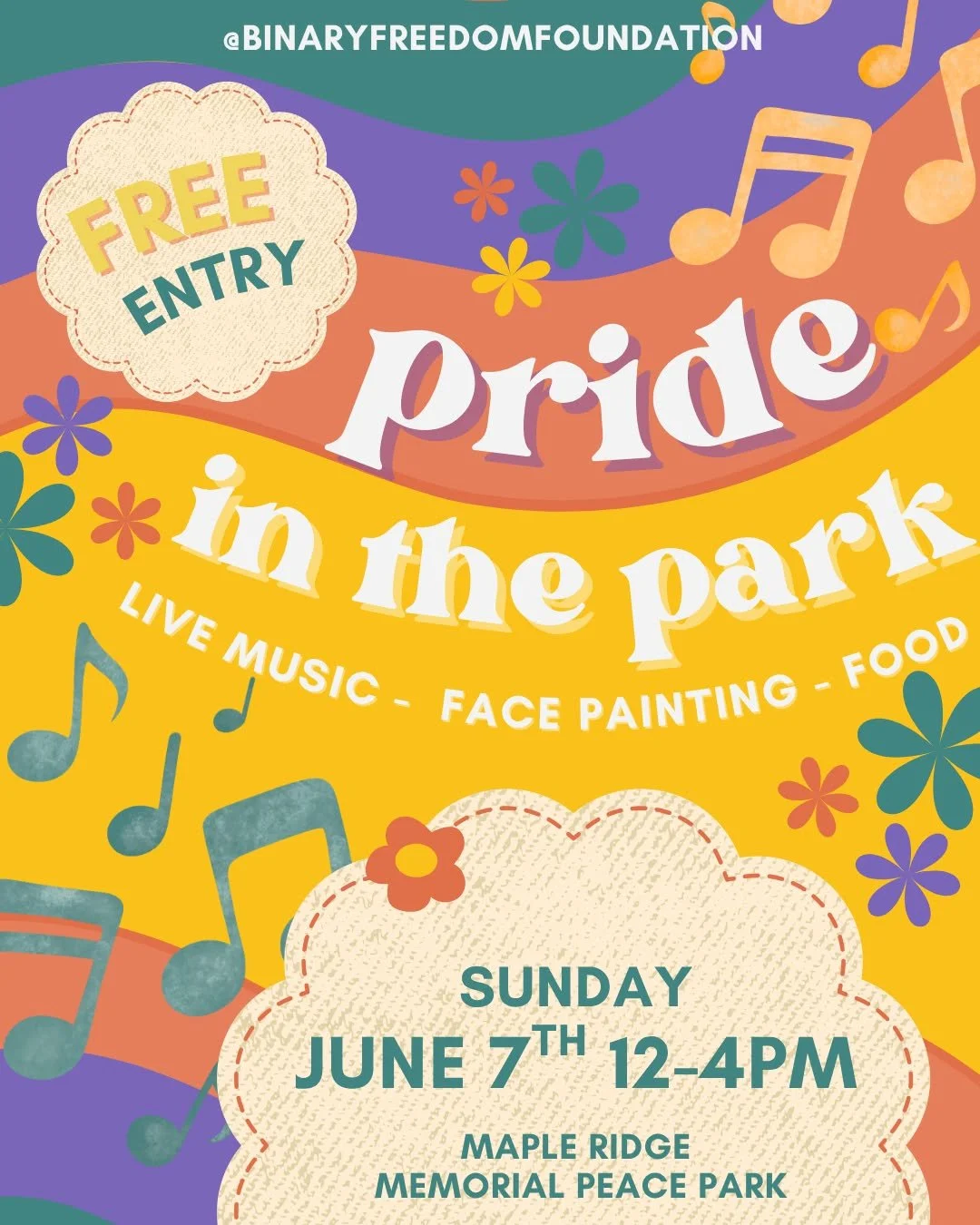 TODAY IS THE DAY!! WE WILL
BE ATTENDING PRIDE IN THE PARK!!

A free family friendly public event full of games, music, a BBQ, face painting, and  other fun activities!

Come see us there!!

Located at Maple Ridge Memorial Peace Park
11930 224 ST Mapl
