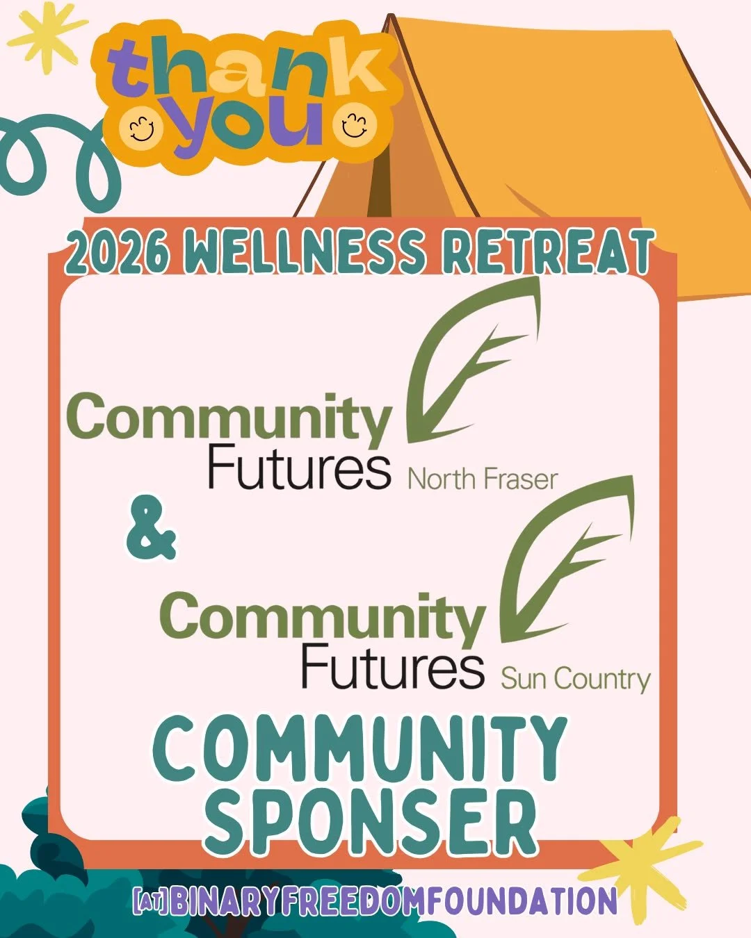 THANK YOU TO ONE OF OUR INCREDIBLE SPONSORS THAT IS MAKING OUR QUEER WELLNESS RETREAT A REALITY!!

@communityfutures_suncountry  and @cfnorthfraser contributions are vital and beloved. Without allied businesses like them, we could not provide the eve