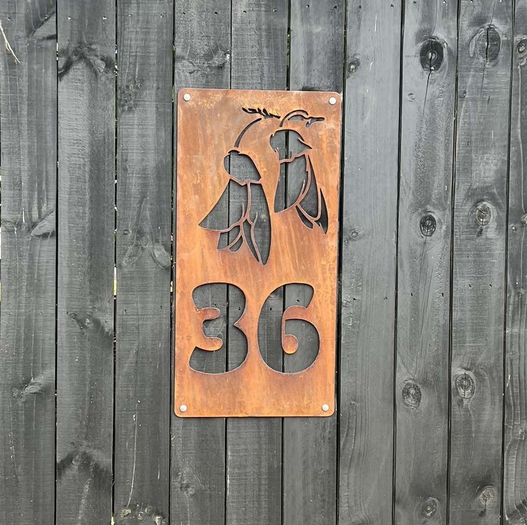Corten plasma cut house number sign