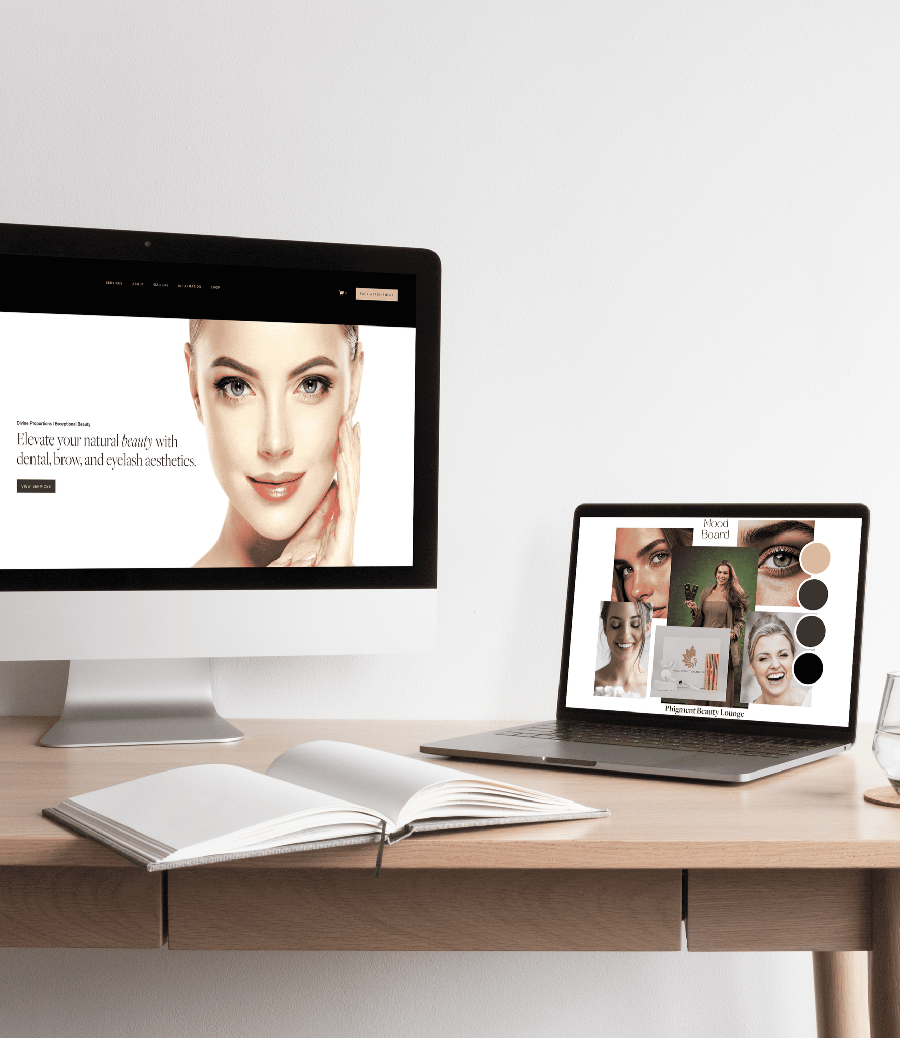 Desktop and tablet displaying a beauty business website during a website audit review