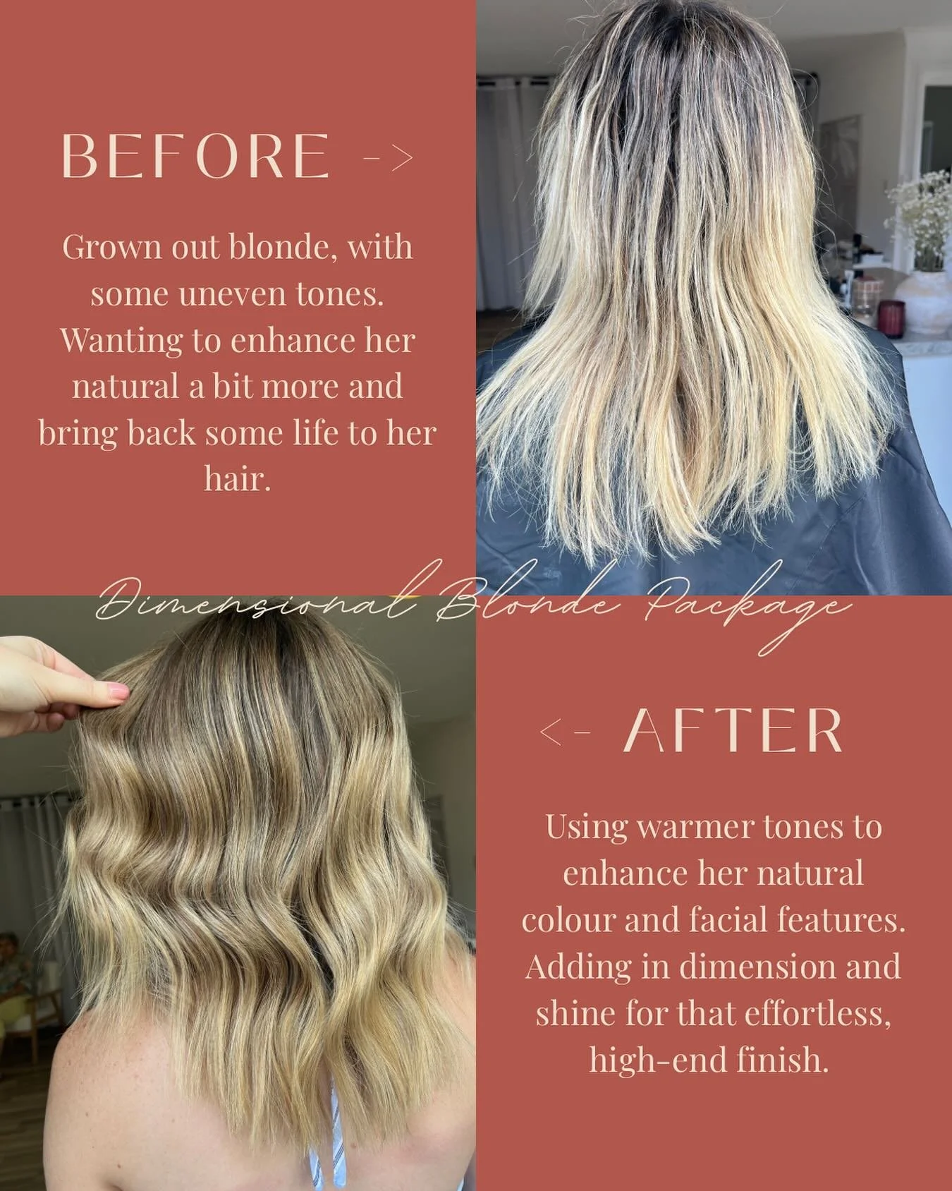 The perfect service if you&rsquo;re wanting to add in depth &amp; dimension to your hair ✨

The Dimensional Blonde Package is a go to service here at EHS. This all inclusive package includes;
Full head of highlights &amp; lowlights, root melt, all ov