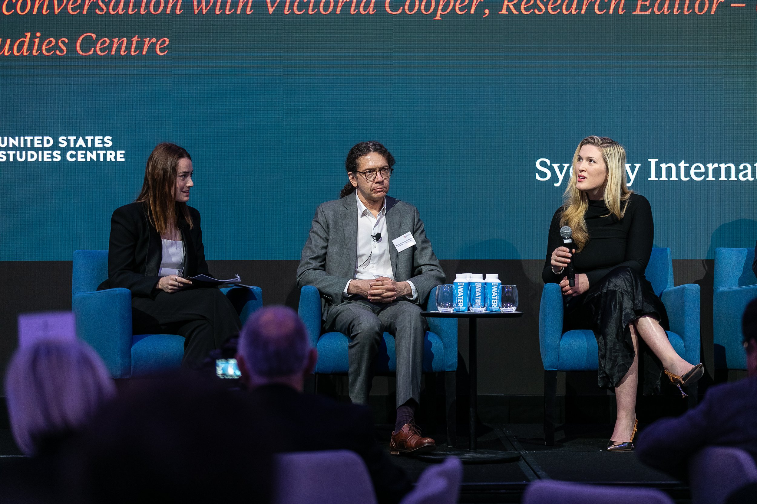 Sydney International Strategy Forum, November 2023. Victoria alongside New York Magazine's Olivia Nuzzi and POLITICO's Ryan Lizza. Image by the United States Studies Centre
