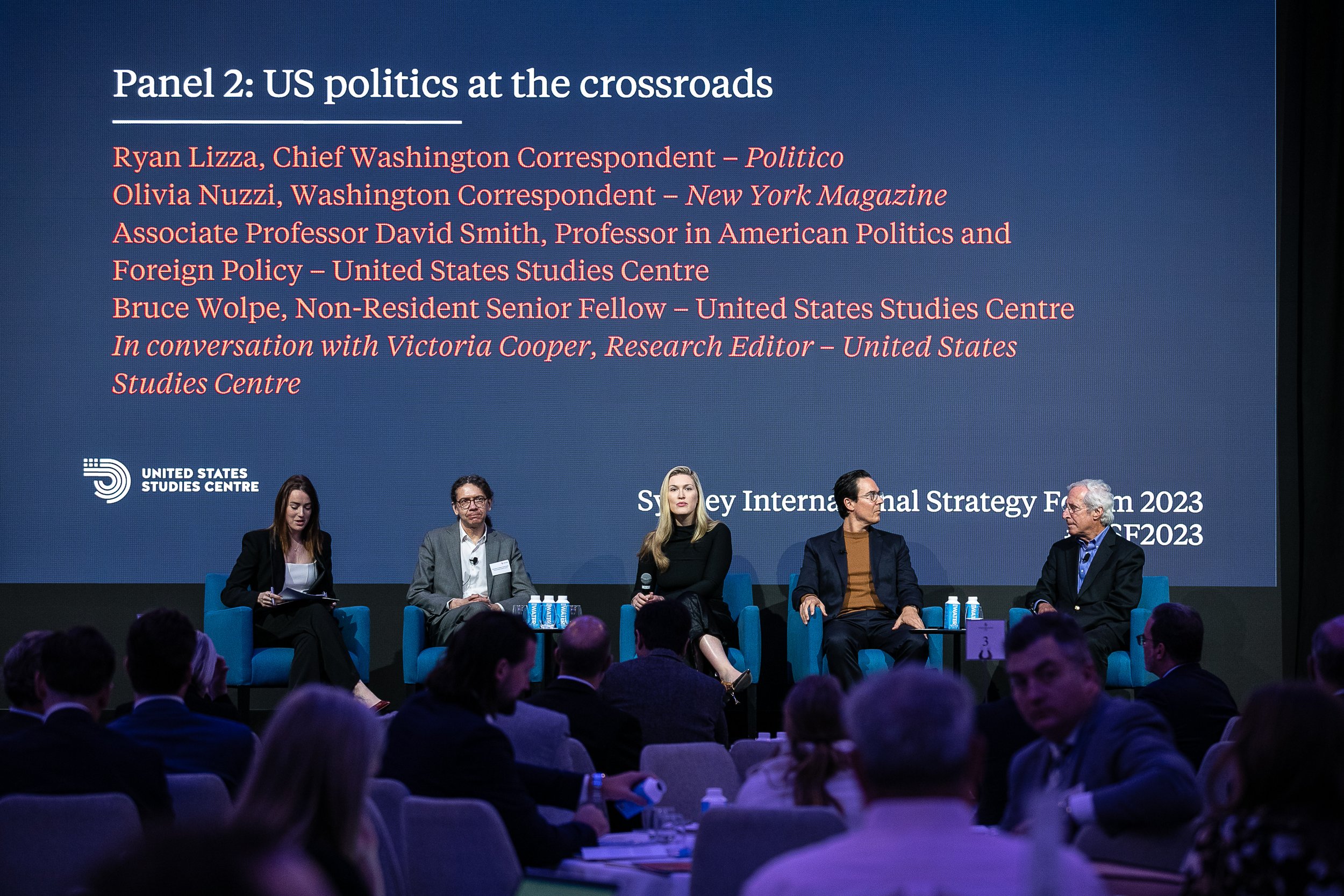 Sydney International Strategy Forum, November 2023. Victoria alongside New York Magazine's Olivia Nuzzi and POLITICO's Ryan Lizza. Image by the United States Studies Centre