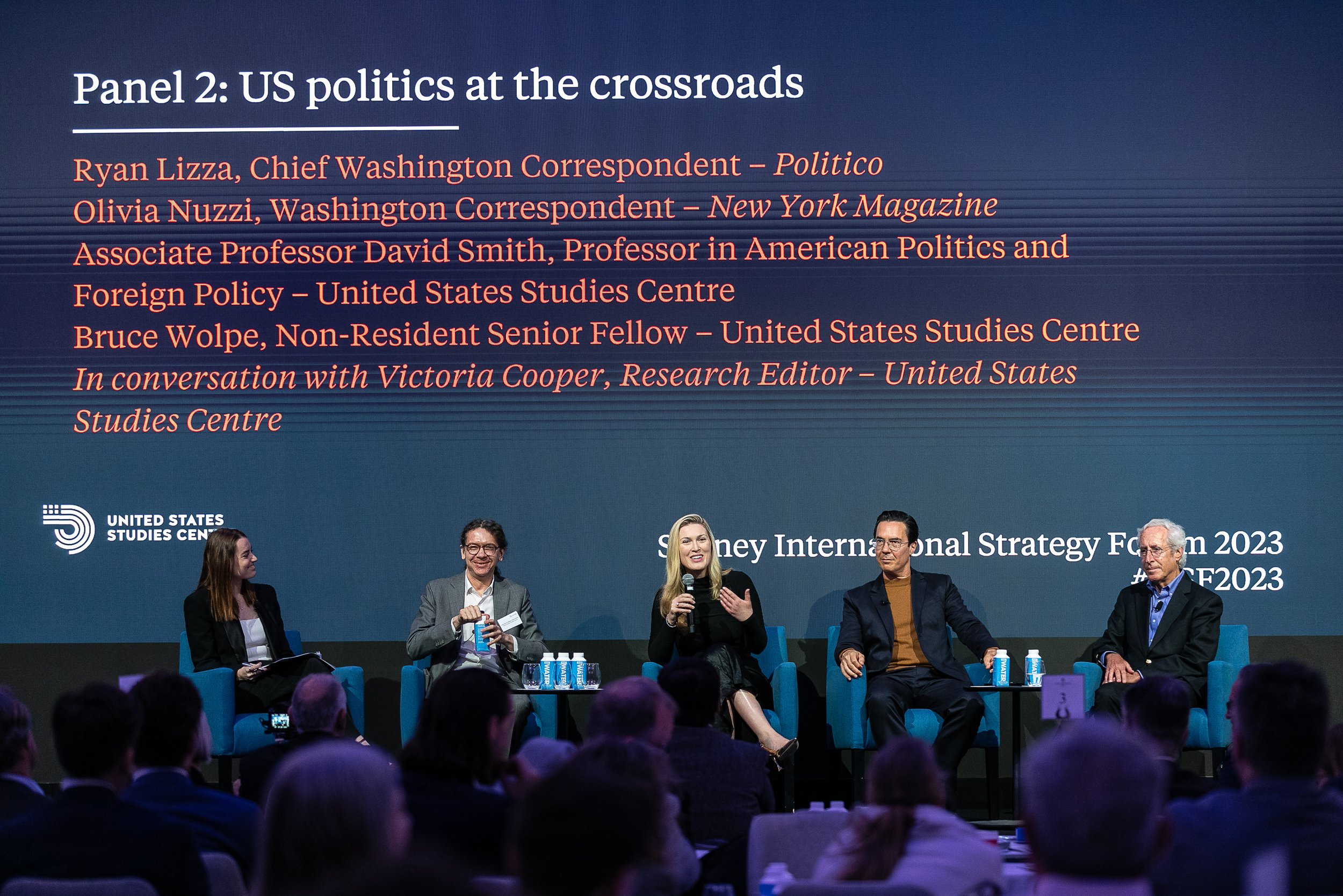 Sydney International Strategy Forum, November 2023. Victoria alongside New York Magazine's Olivia Nuzzi and POLITICO's Ryan Lizza. Image by the United States Studies Centre