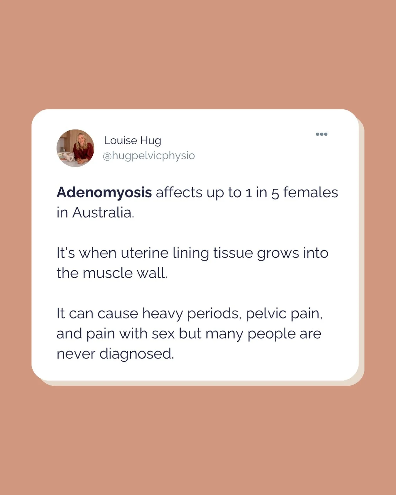 April is #Adenomyosis Awareness Month 💛

A condition that affects so many, yet still flies under the radar. Adenomyosis can impact daily life in ways that are often normalised or dismissed like heavy bleeding, persistent pelvic pain, or pain with in