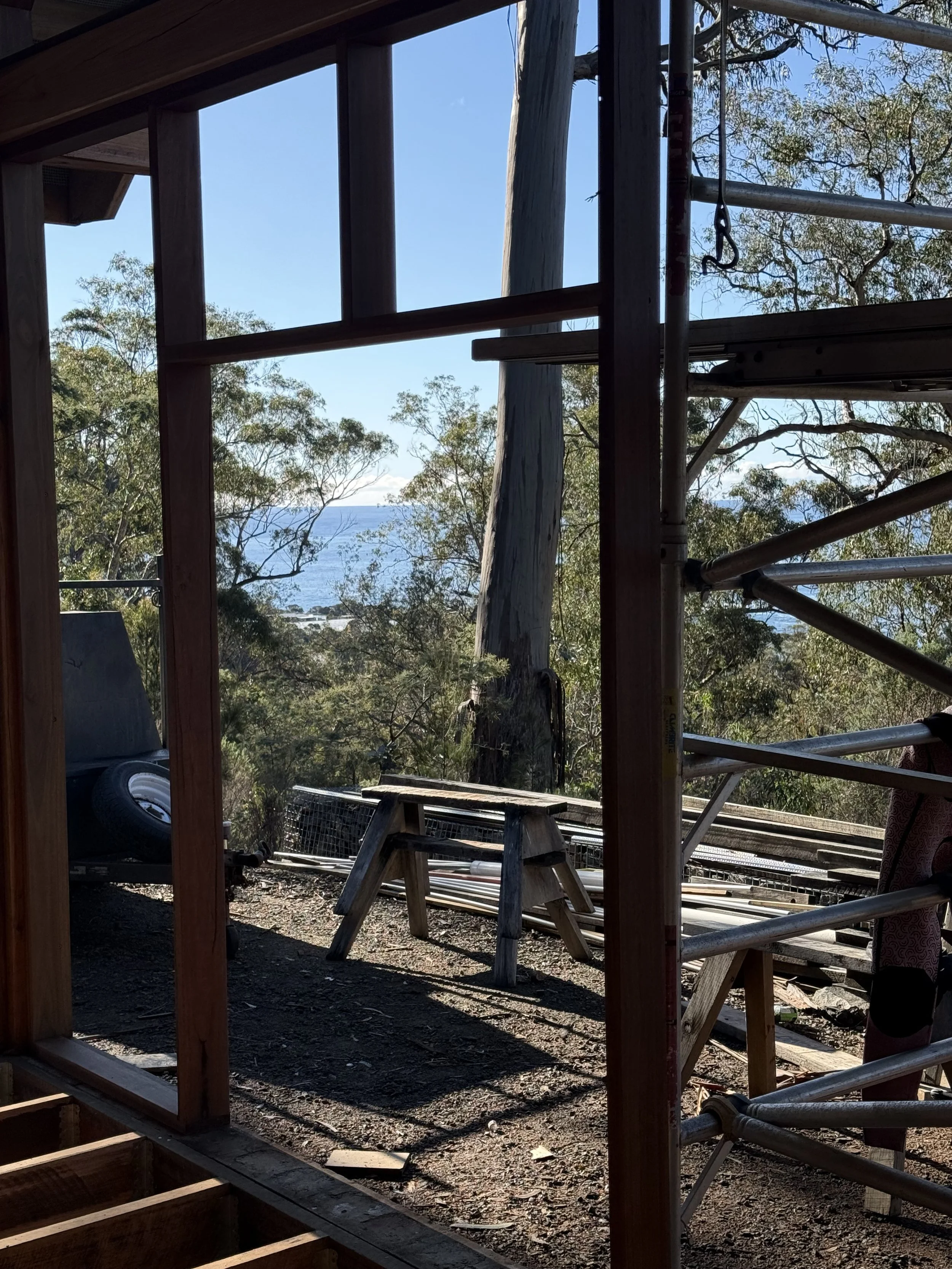 Bicheno Bushbuck. Construction progress and ocean views over Bicheno