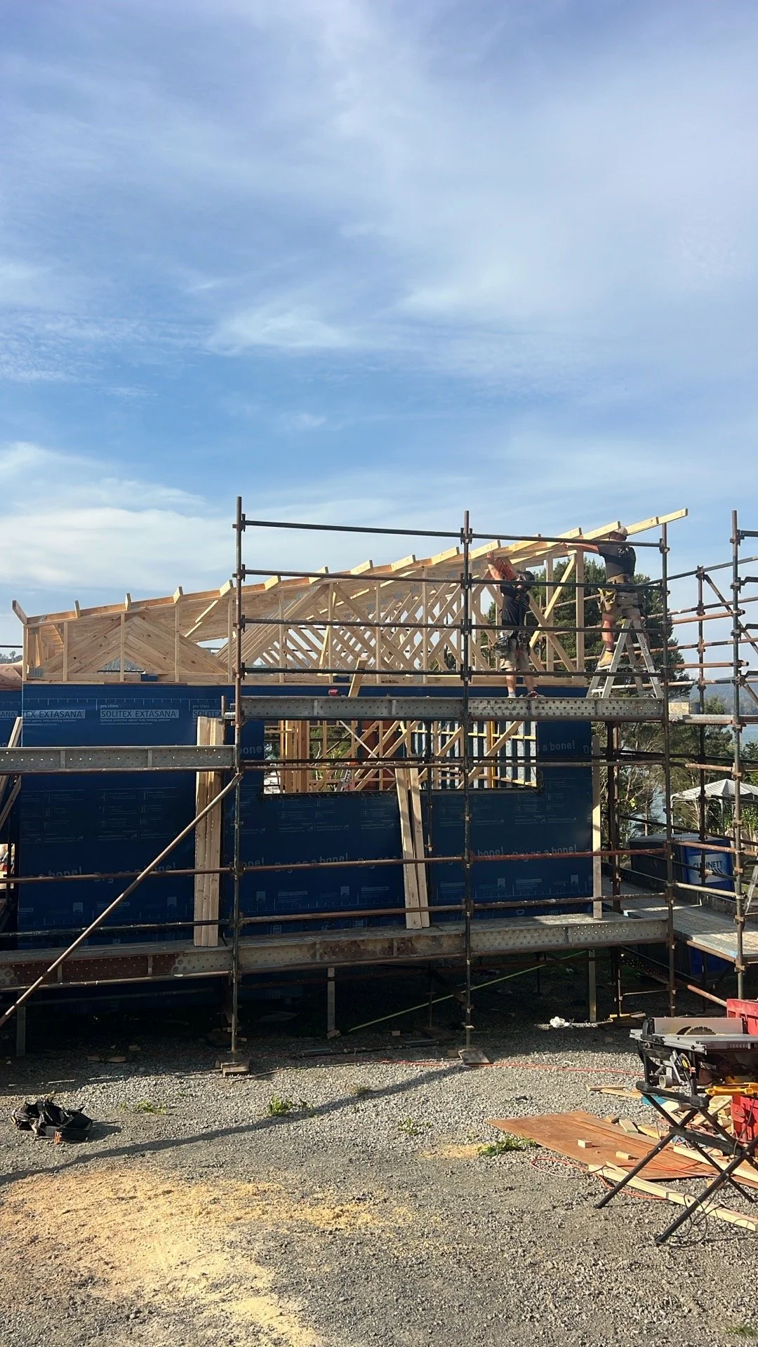 Banyula Butterfly. Photo of timber frame by Zanetto Builders for passive house architect Michael Loubser from LOUBSER WORKSHOP