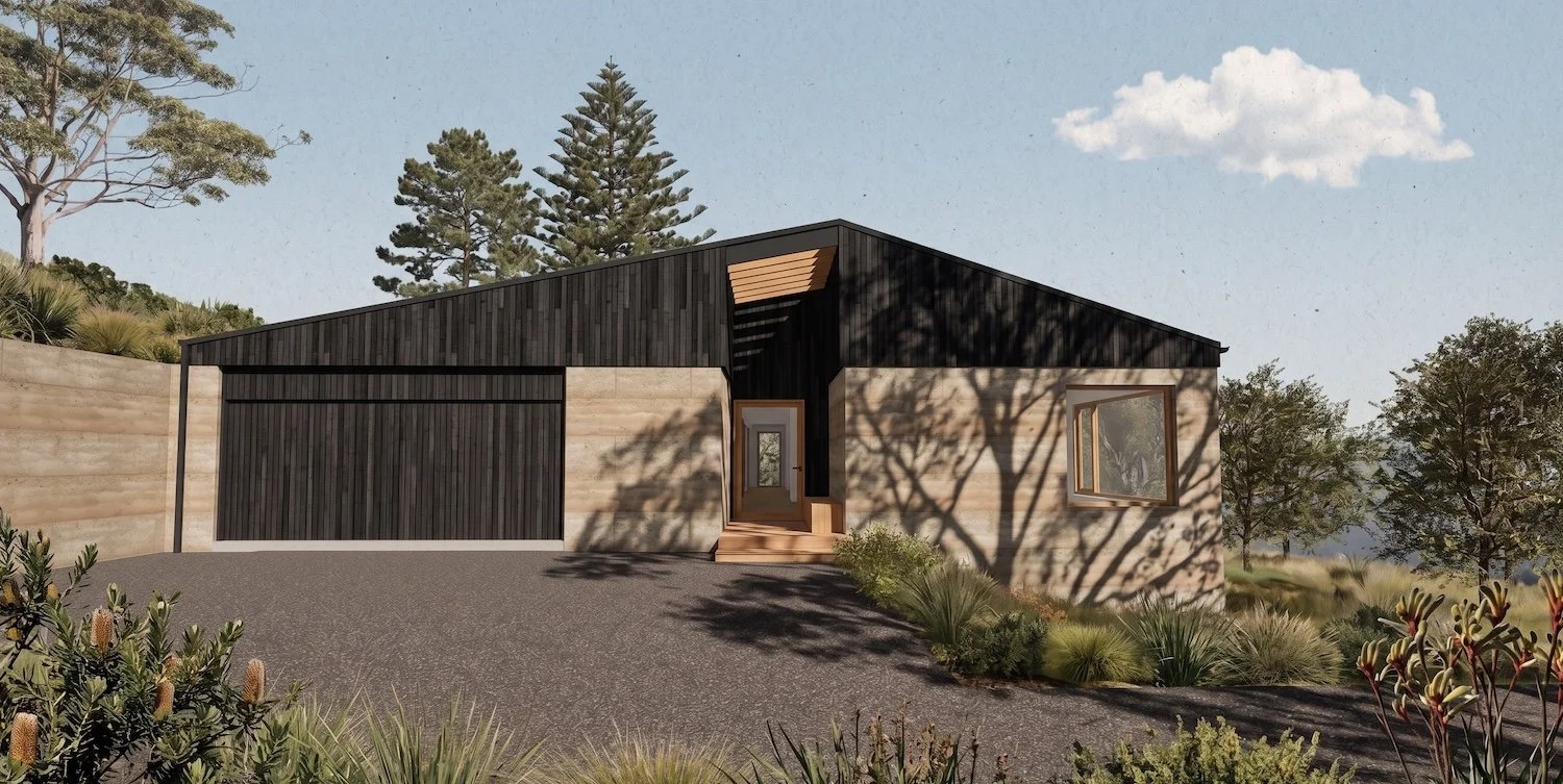 high performance home rammed earth shou sugi ban timber cladding passive house architect Hobart Tasmania by Loubser Workshop