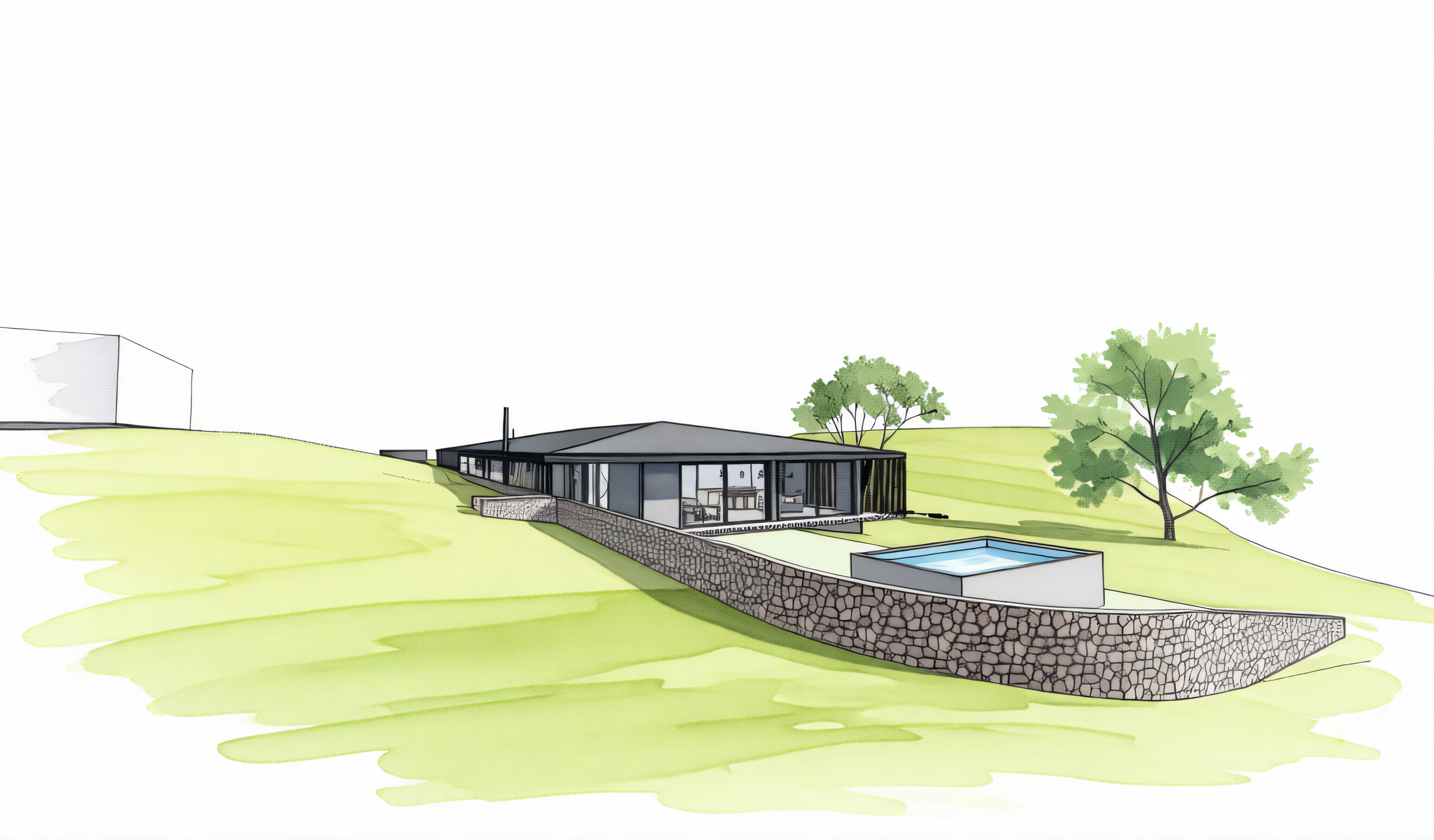 Aspect Passivhaus. Watercolour sketch by architect Michael Loubser from Loubser Workshop
