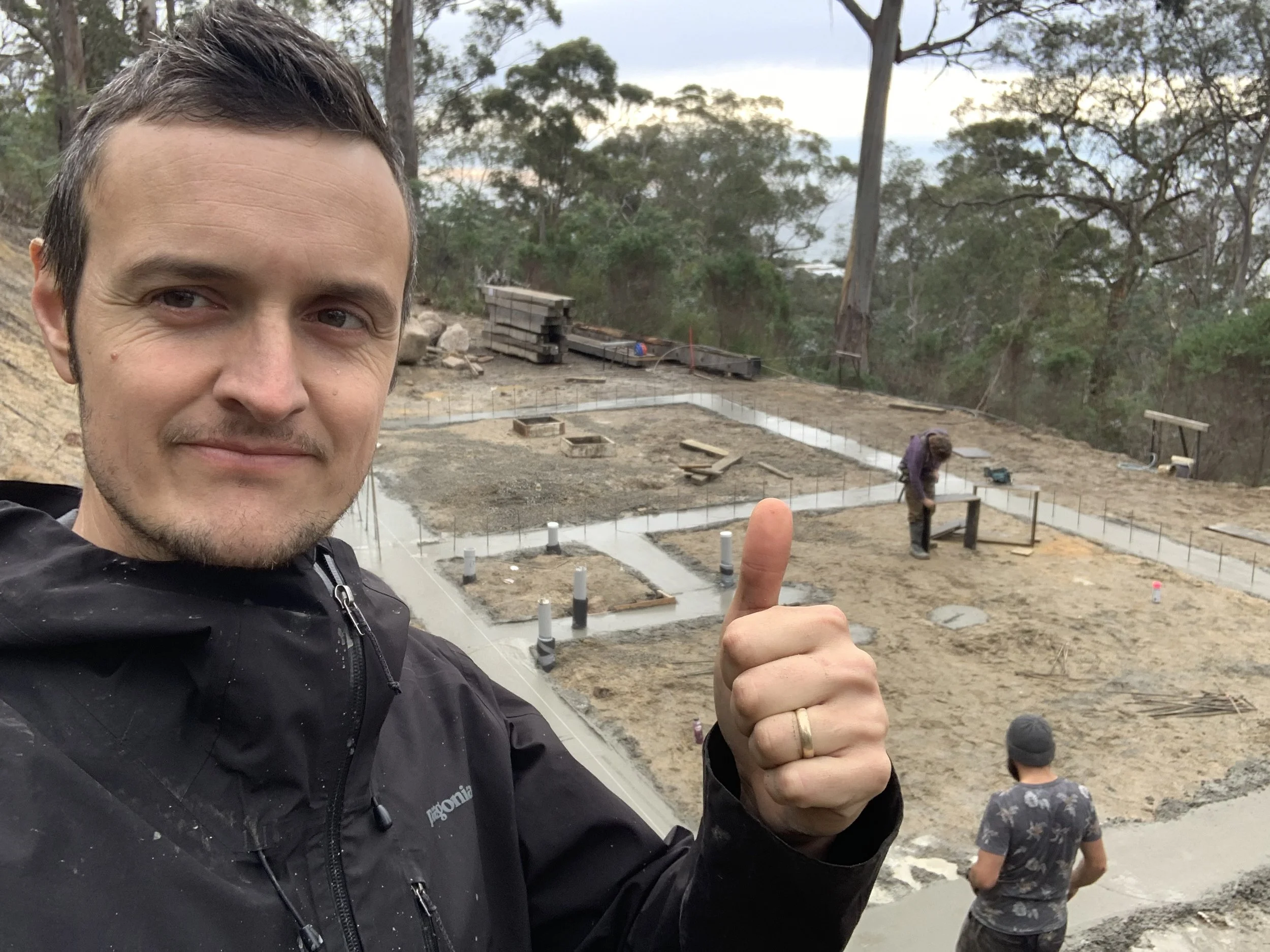 Bicheno Bushbuck. Thumbs up from architect Michael Loubser after foundations were poured