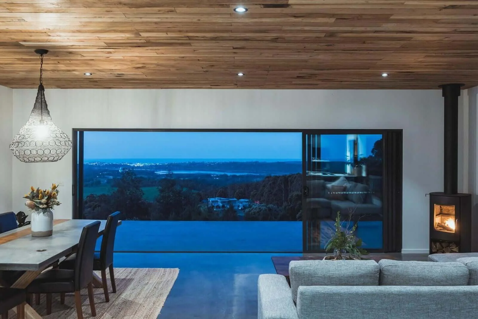 Rural dream home open plan living sliding glass doors inside outside living in South Spreyton, Tasmania by Loubser Workshop