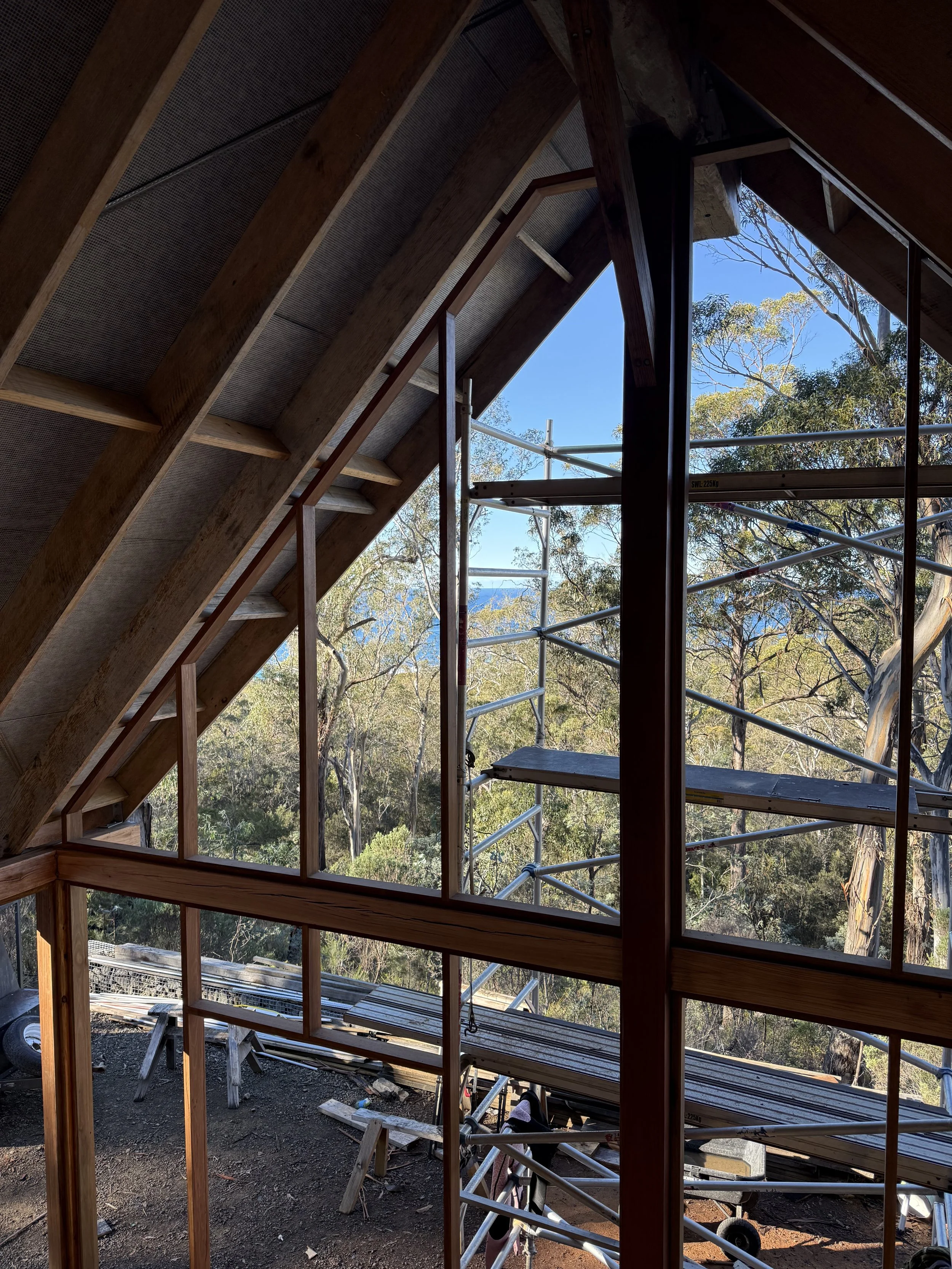 Bicheno Bushbuck. Construction progress and loft views to the ocean