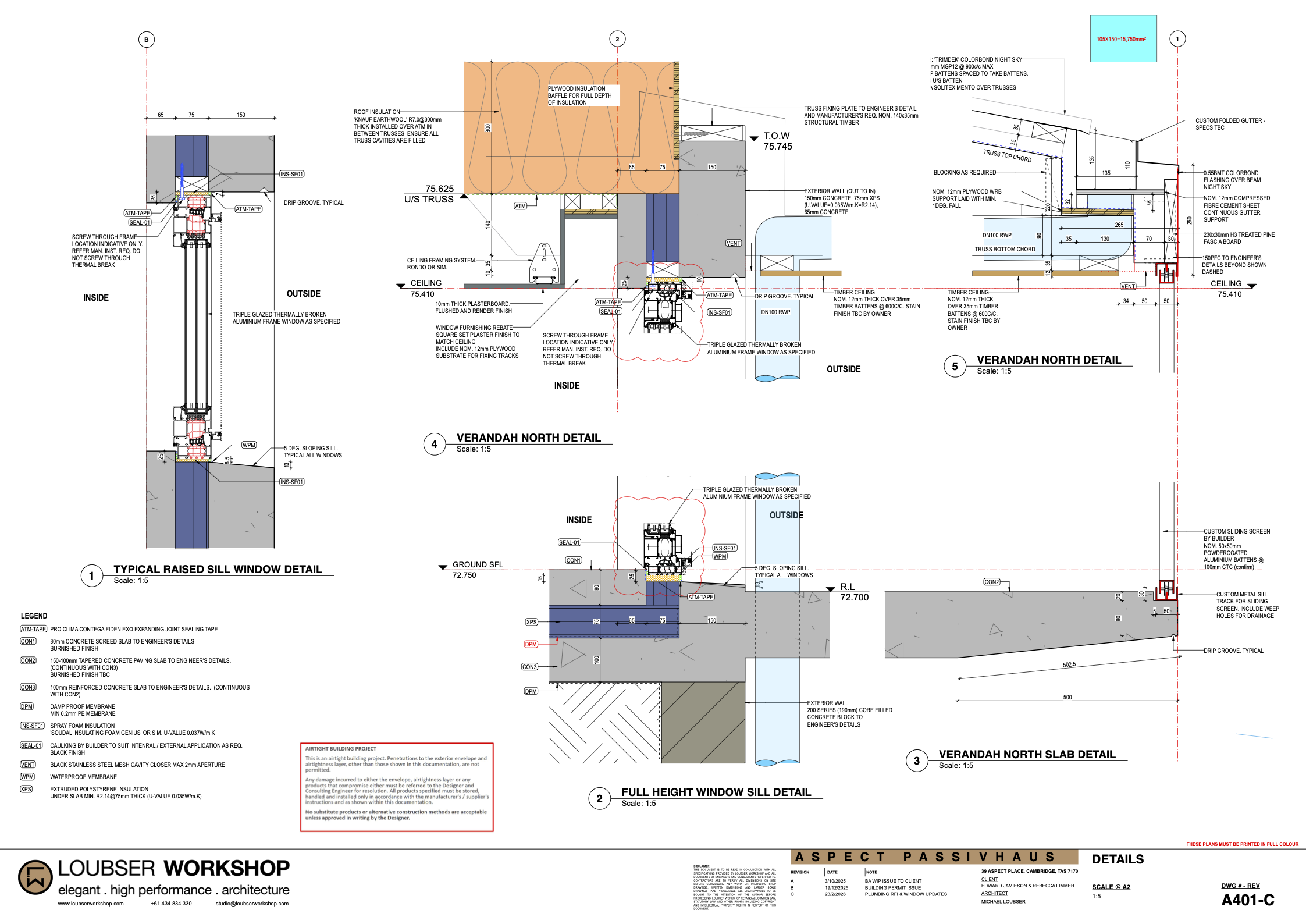 Aspect Passivhaus. Detail architectural drawings by architect Michael Loubser from Loubser Workshop