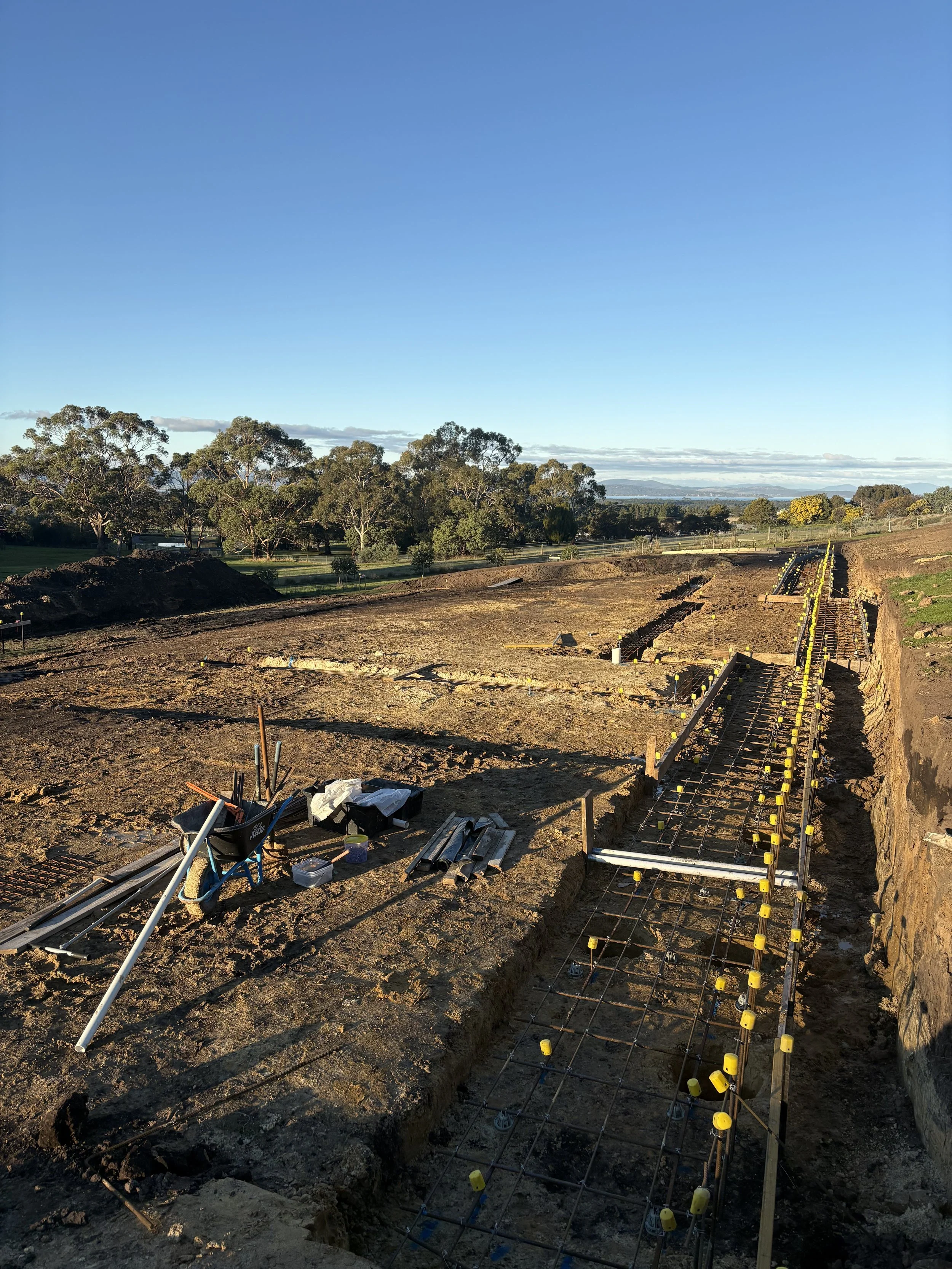 Aspect Passivhaus. Site preparation for foundations. Designed by architect Michael Loubser from Loubser Workshop and built by Ed Jamieson from Jamieson Edwards Builders
