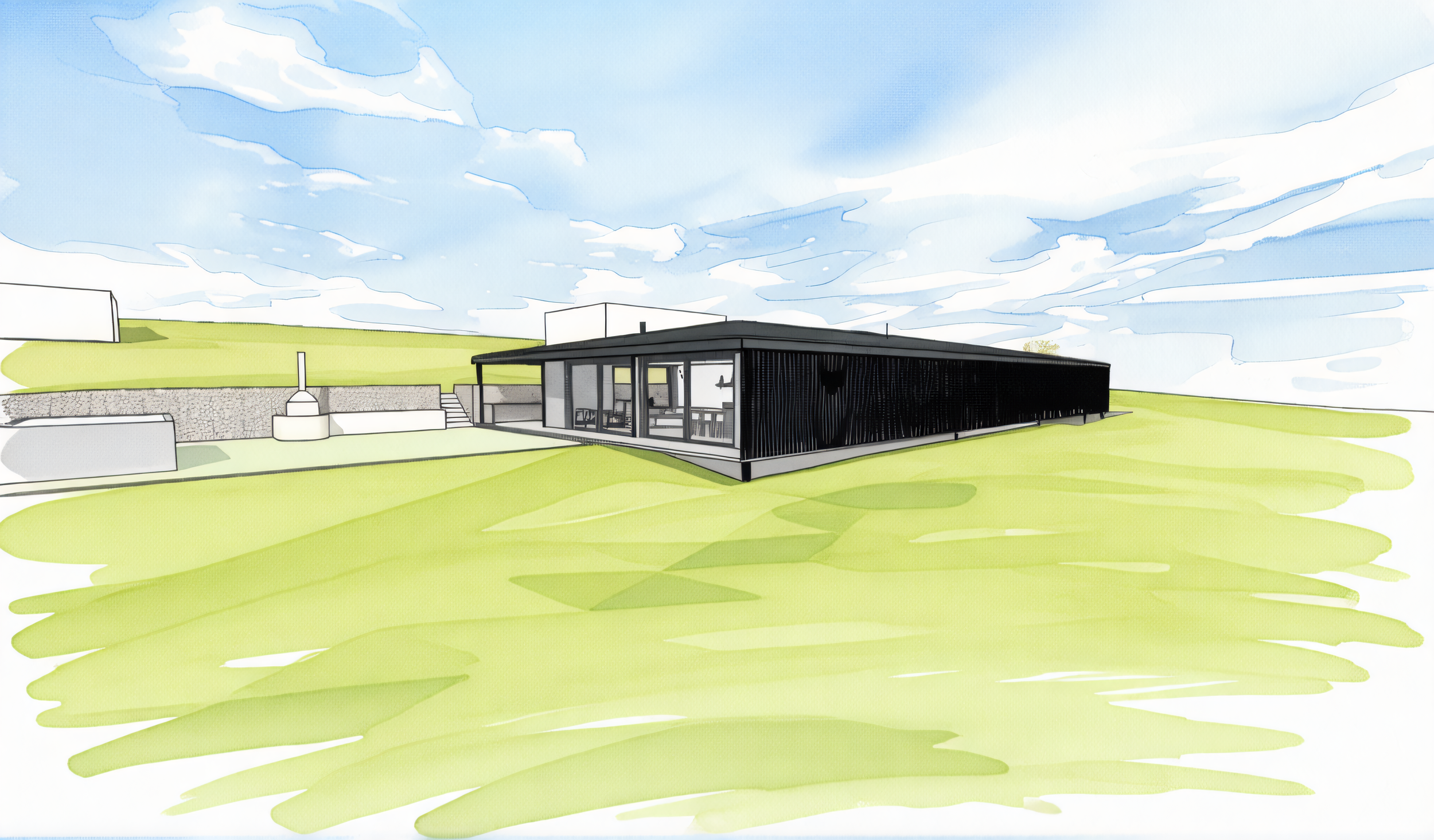 Aspect Passivhaus. Watercolour sketch by architect Michael Loubser from Loubser Workshop