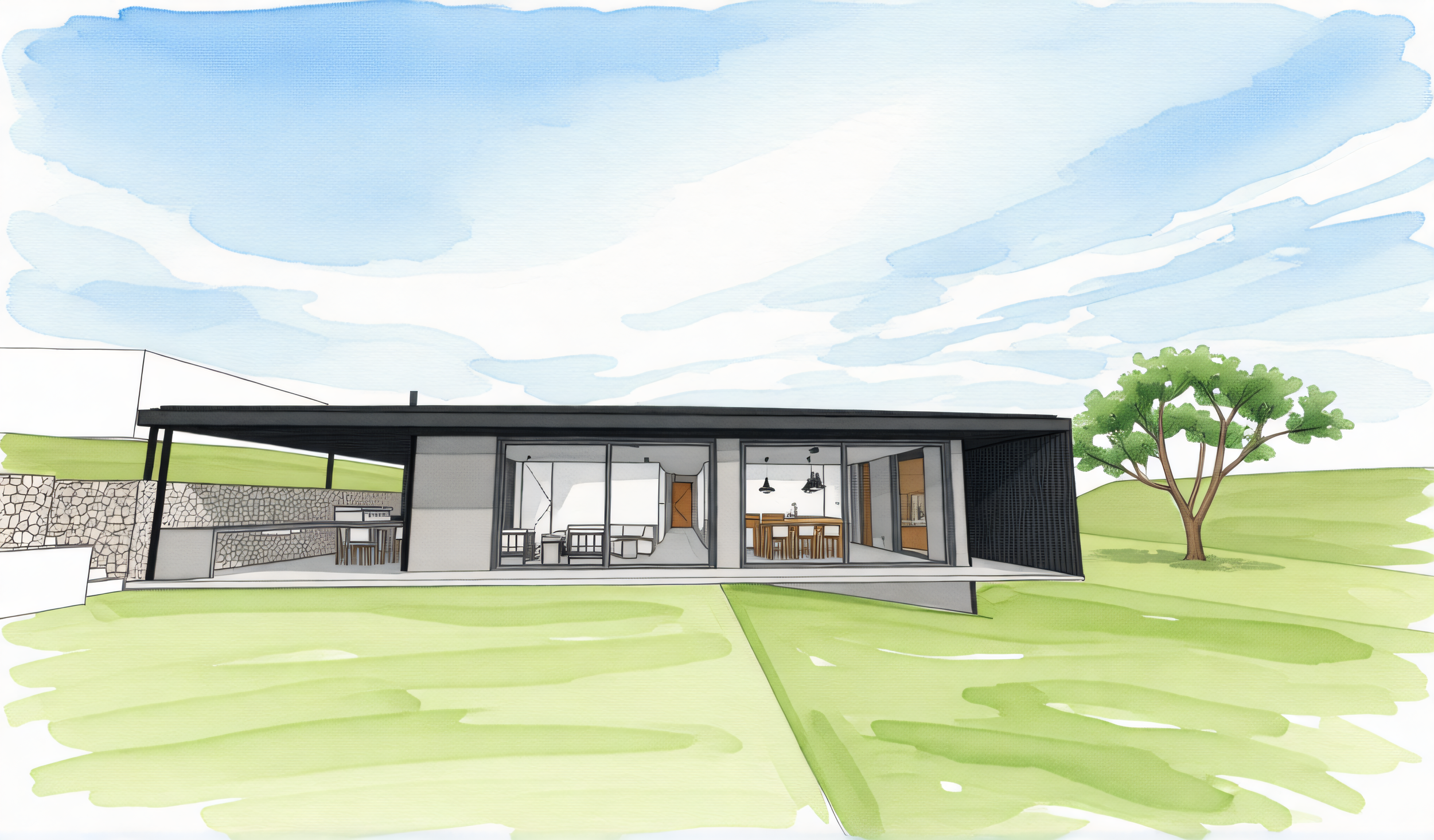 Aspect Passivhaus. Watercolour sketch by architect Michael Loubser from Loubser Workshop