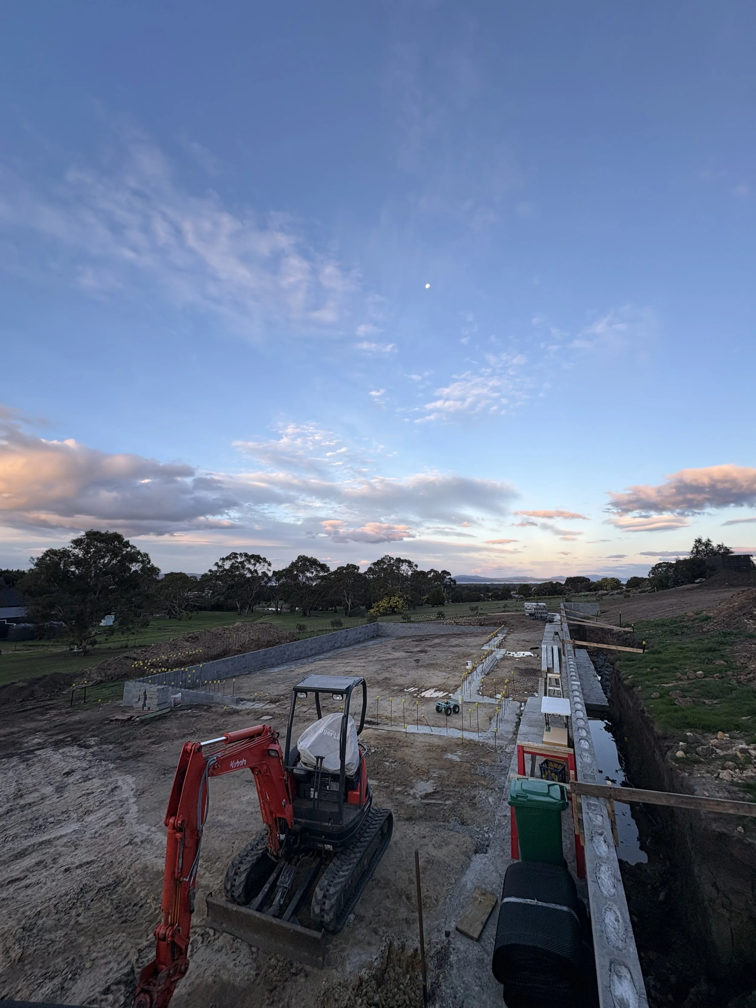 Aspect Passivhaus. Construction progress, foundations poured. Designed by architect Michael Loubser from Loubser Workshop and built by Ed Jamieson from Jamieson Edwards Builders