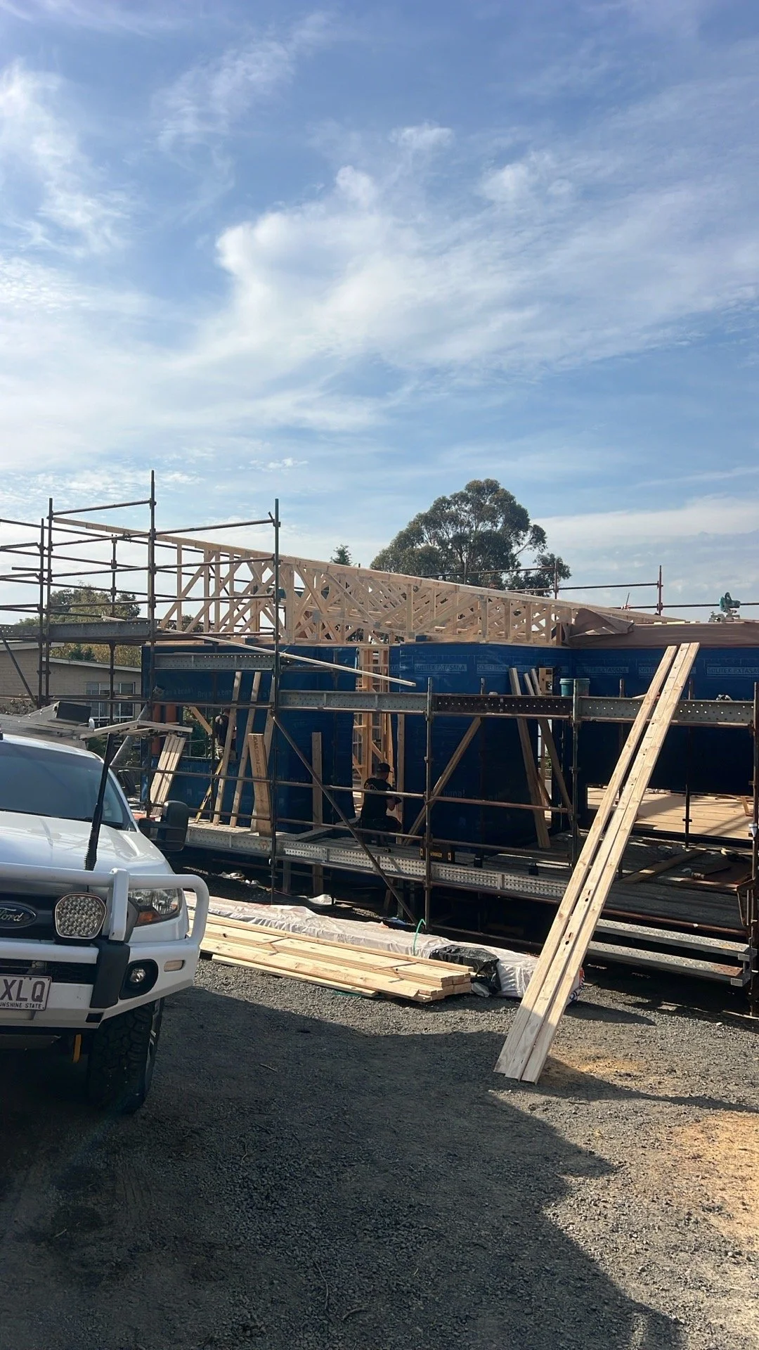 Banyula Butterfly. Photo of timber framing by Zanetto Builders for passive house architect Michael Loubser from LOUBSER WORKSHOP
