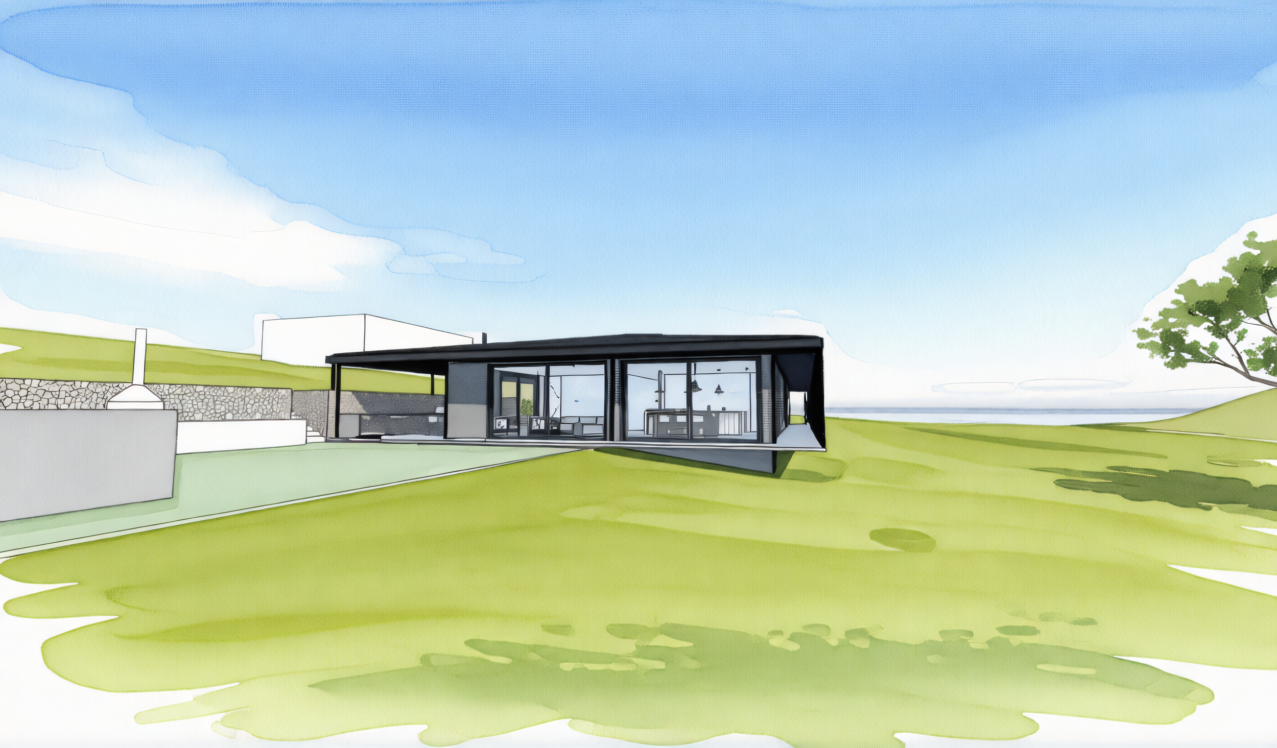 Aspect Passivhaus. Watercolour sketch by architect Michael Loubser from Loubser Workshop