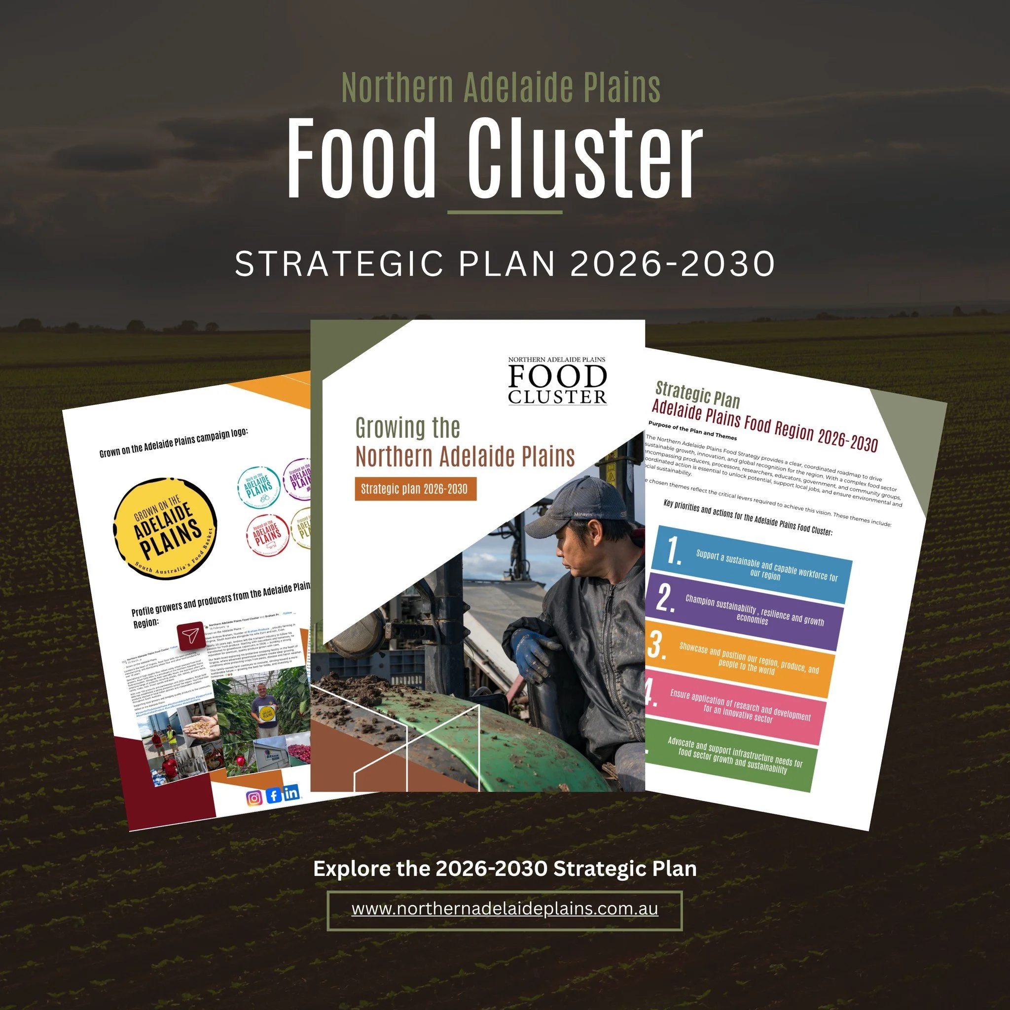 Our 2026&ndash;2030 Strategic Plan is Here!

The Northern Adelaide Plains Food Cluster is thrilled to officially launch our new 2026&ndash;2030 Strategic Plan!

Developed in collaboration with the City of Playford  and Regional Development Australia 