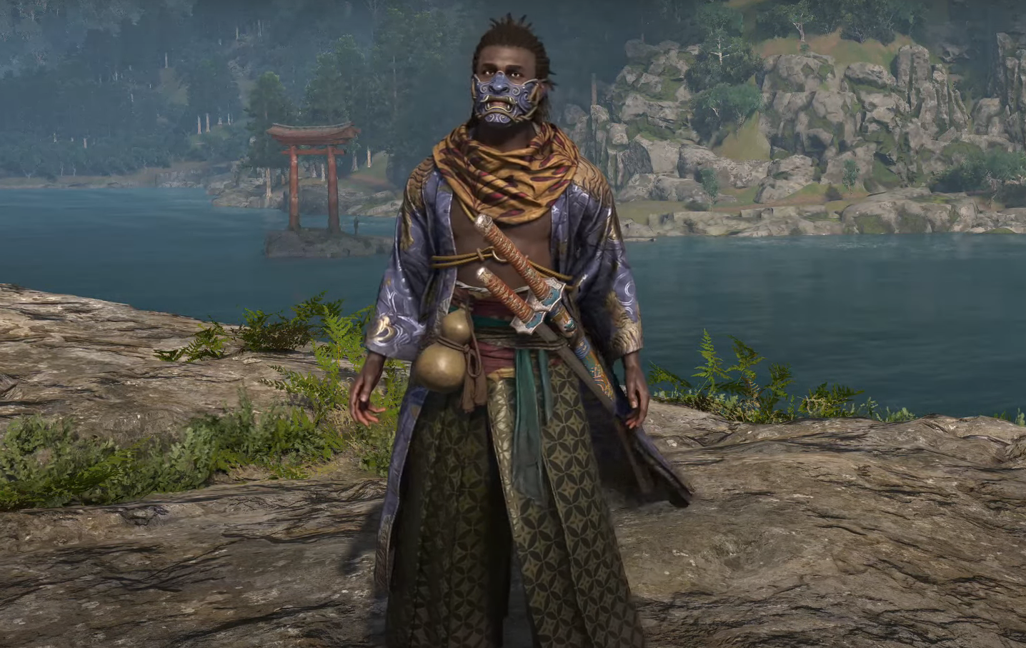 Extravagant Kabukimono legendary armor set in assassin's creed shadows