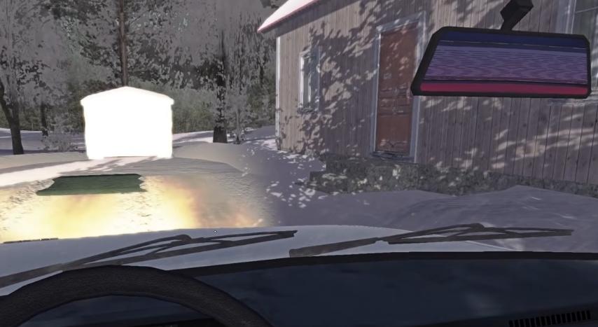 White shed where you find the car