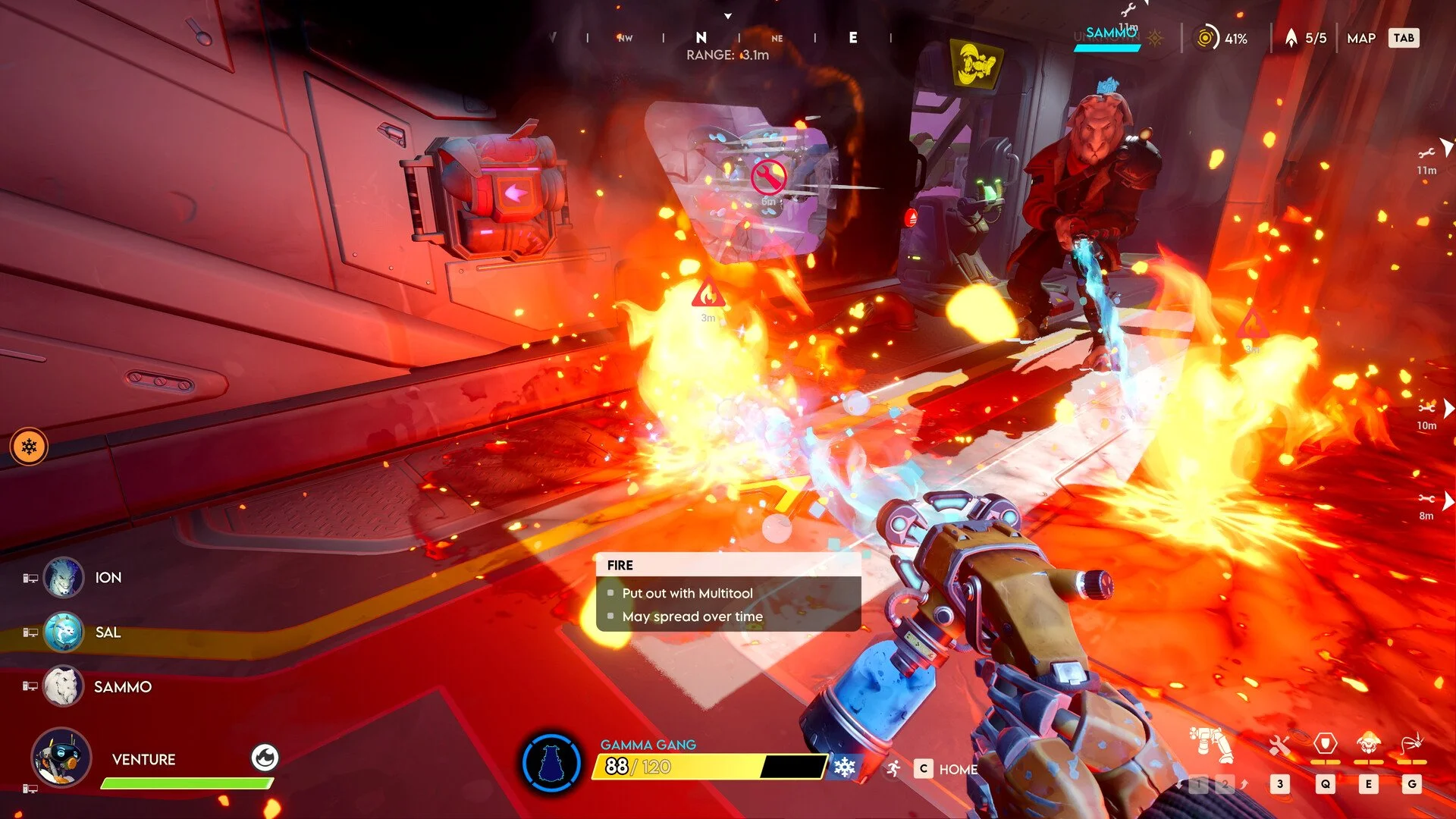 wildgate repariing ship that has fire on it, with ice