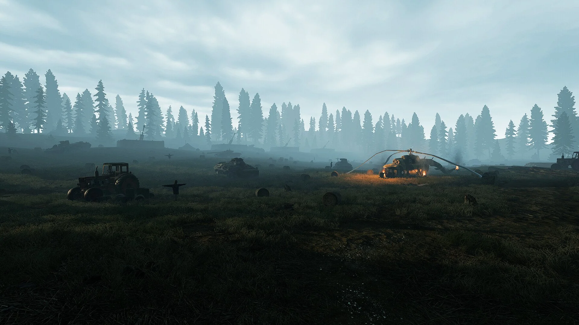 downed helicopter on a farm in vostok