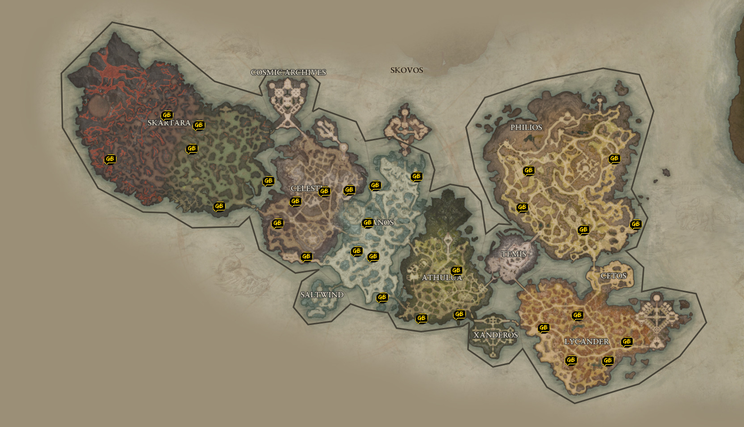 Map of all Weathered Shrine locations in Diablo 4