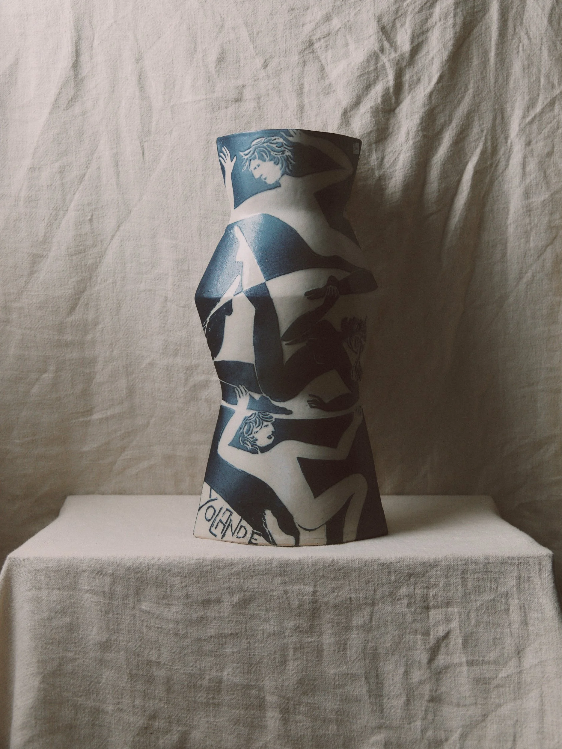 Large Blue Figure Vase